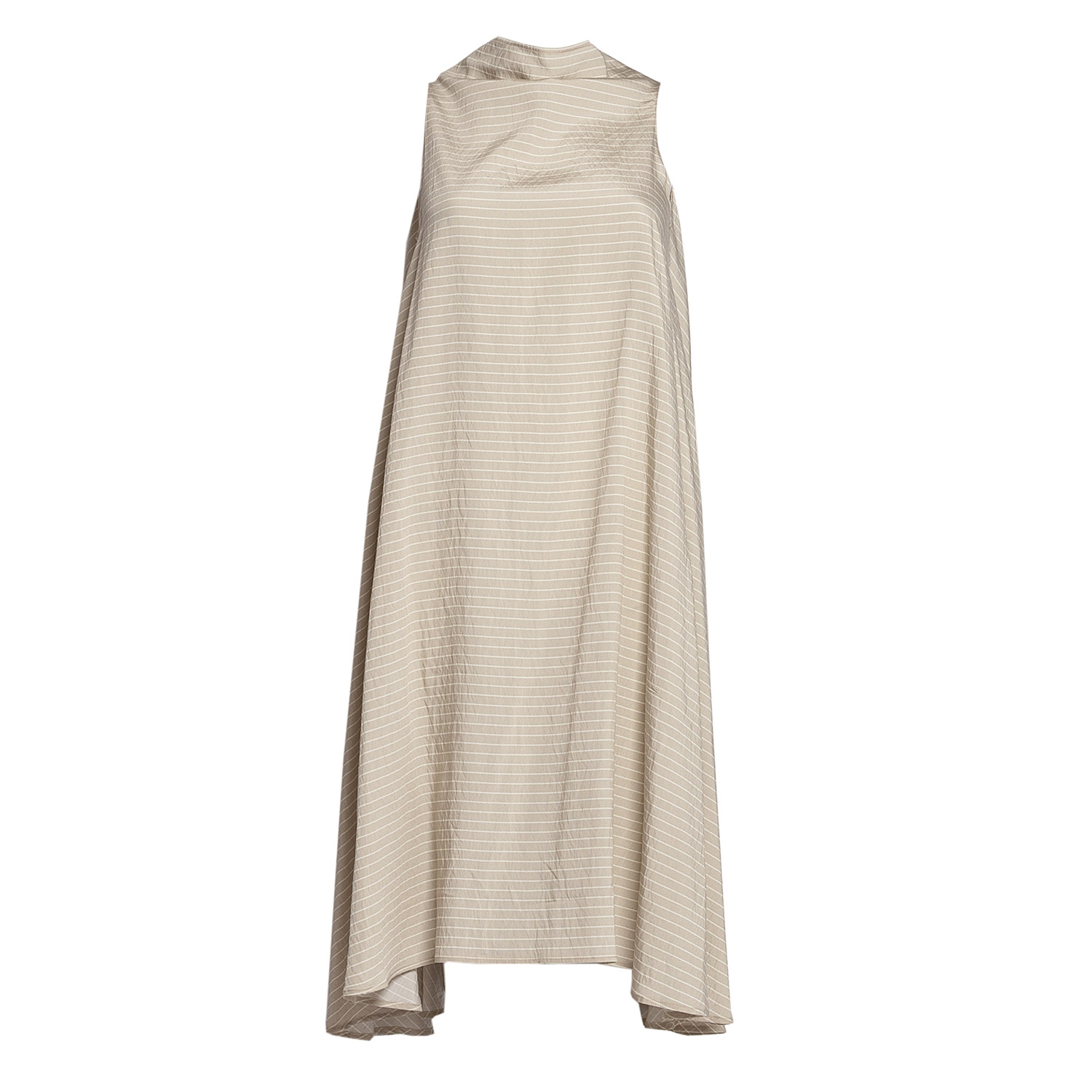 Rochie Ileana scurtă din viscoză bej cu dungi albe by Bpopp