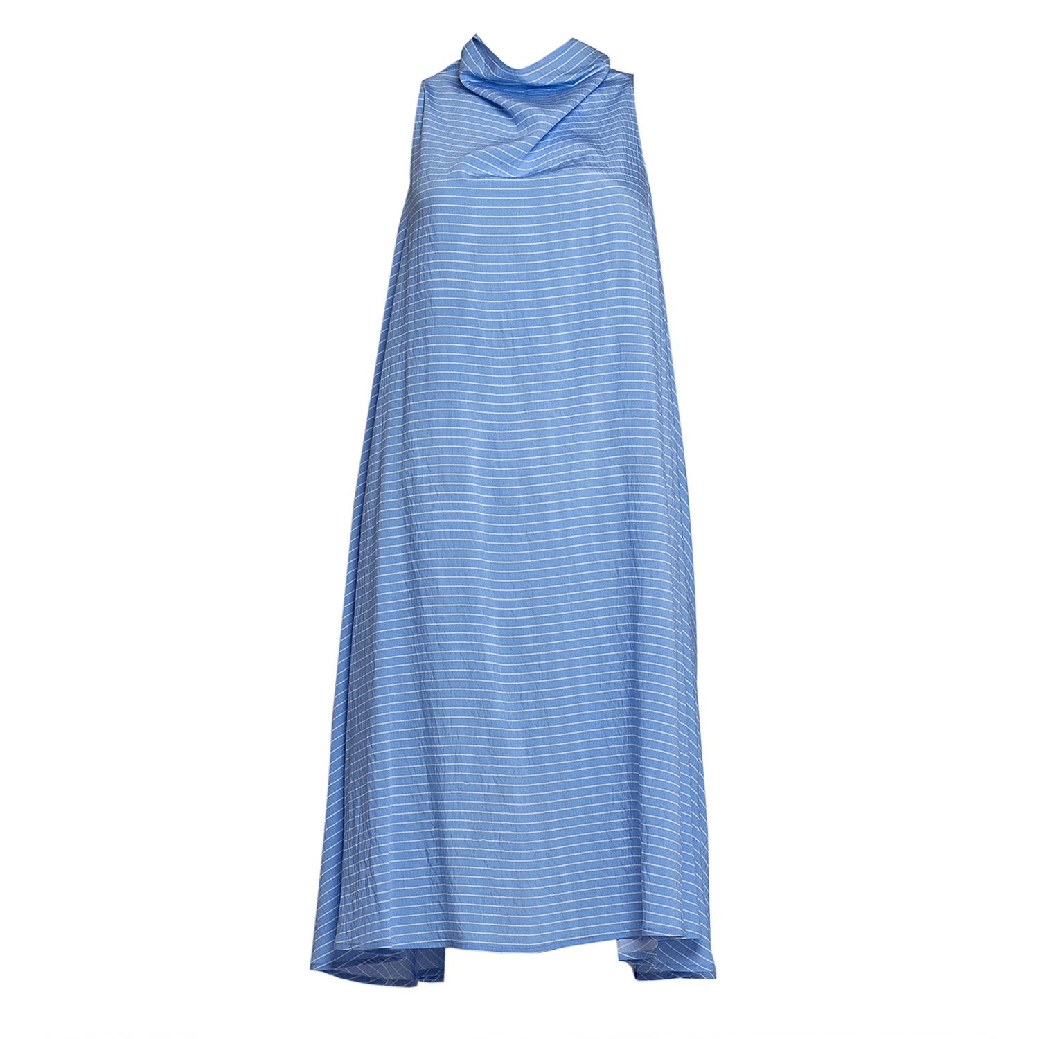Rochie Ileana scurtă din viscoză albastră cu dungi albe by Bpopp