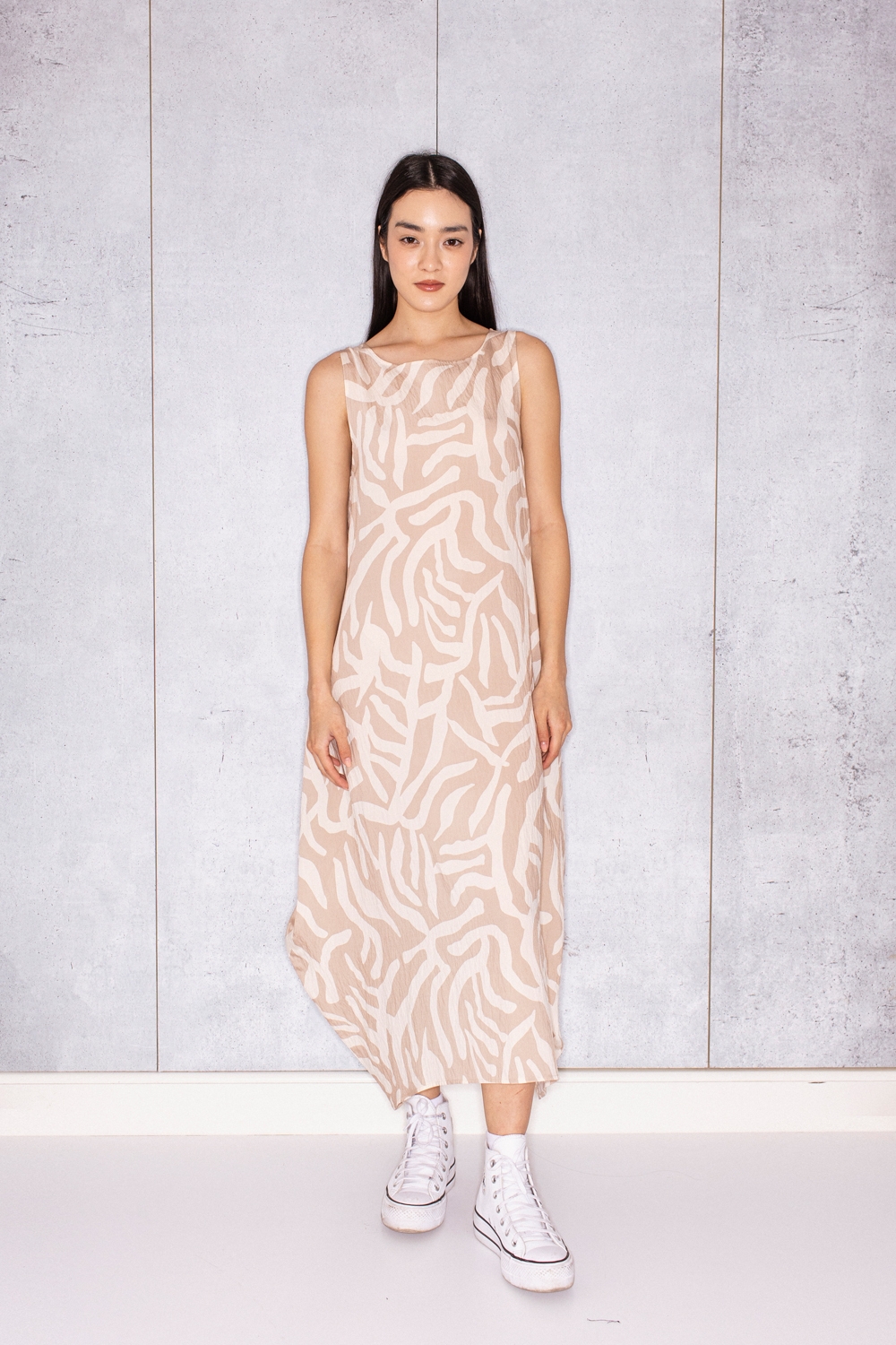 Rochie Elena cu print bej cu alb by Bpopp