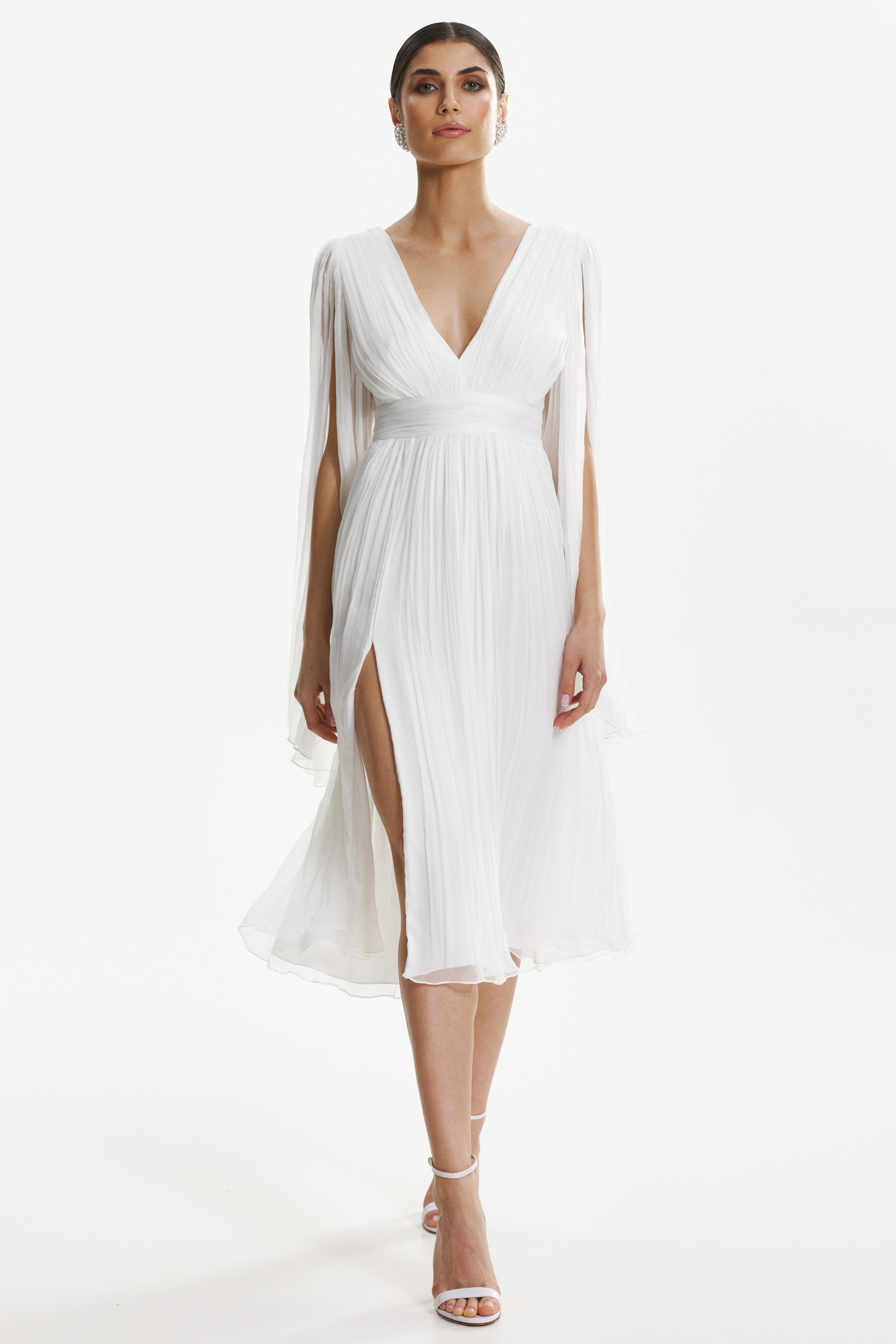 Aairah white silk midi dress by Framboise