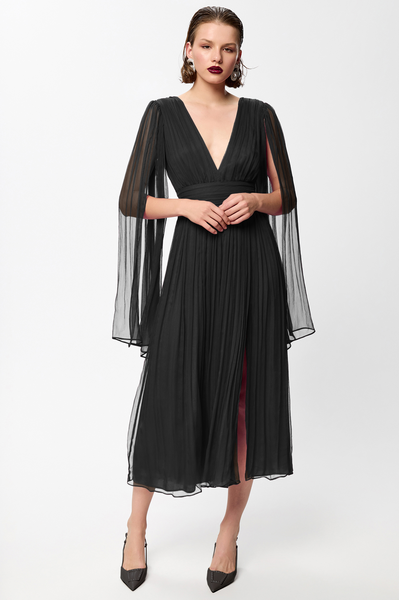 Darko black silk midi dress by Framboise