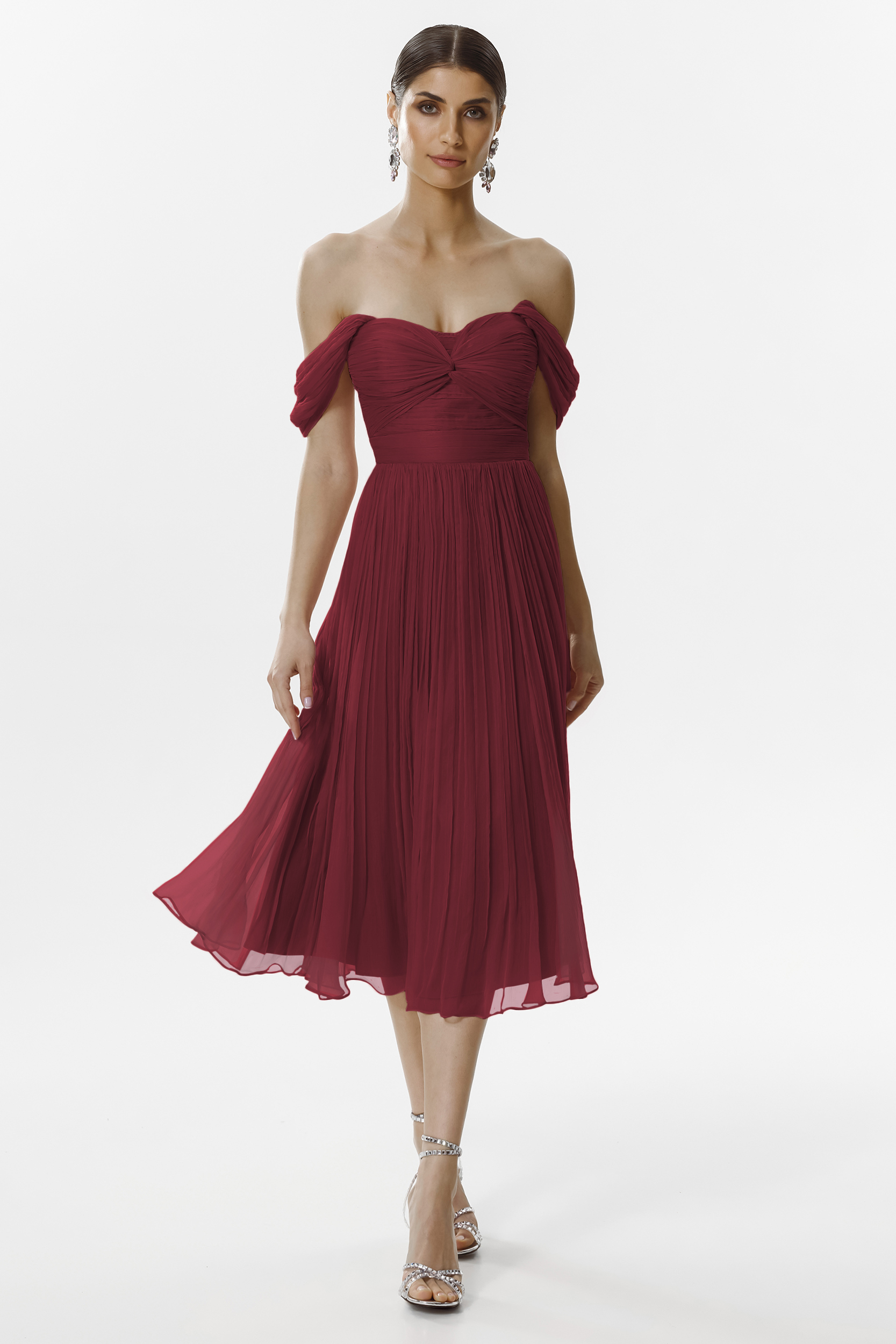Odessa burgundy silk midi dress by Framboise