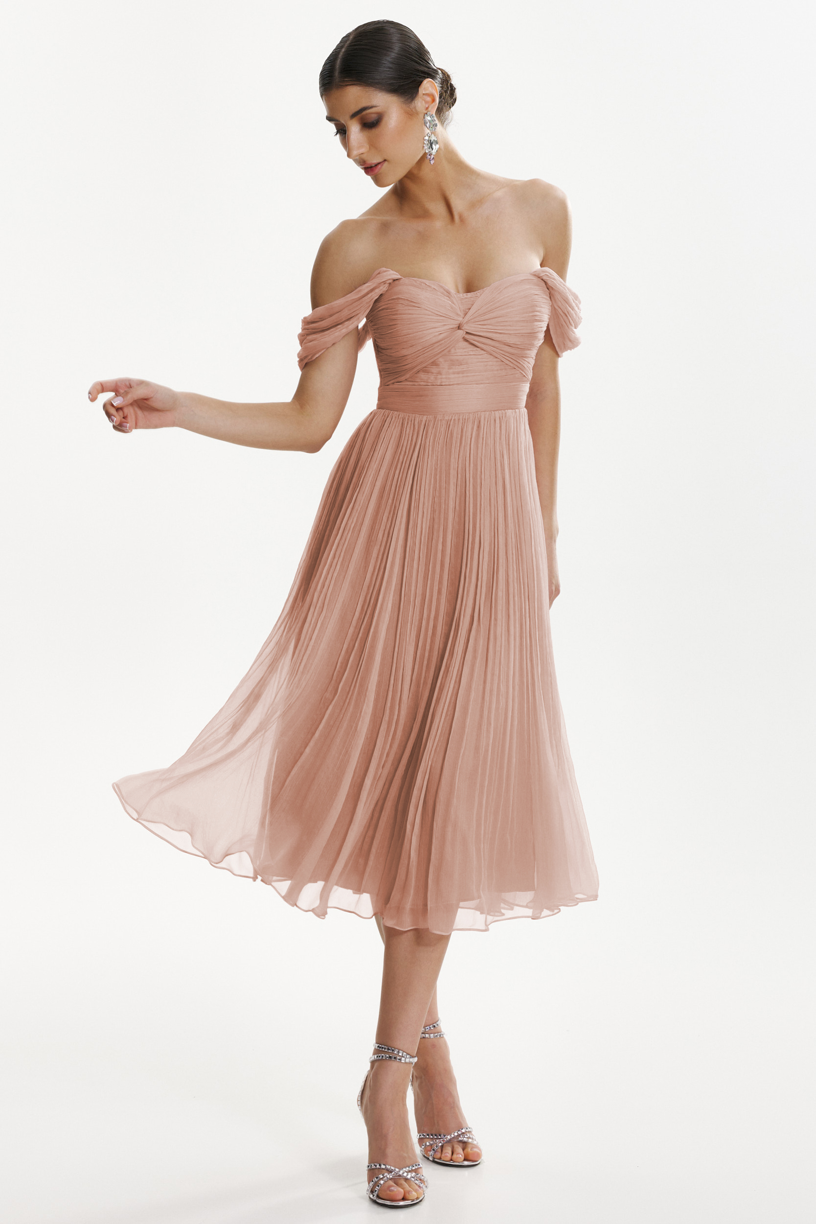 Cory dusty pink silk midi dress by Framboise