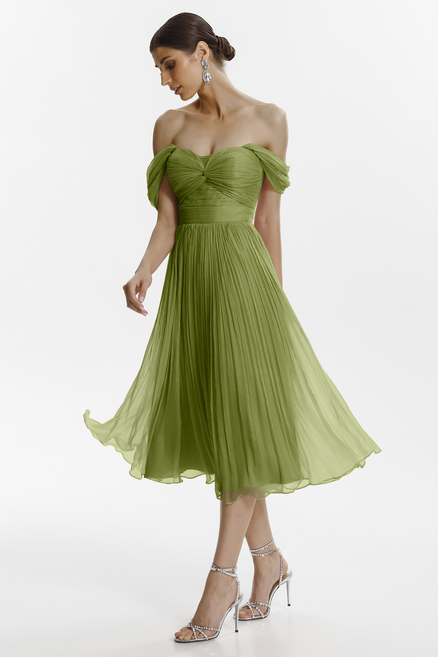 Toledo olive green silk midi dress by Framboise