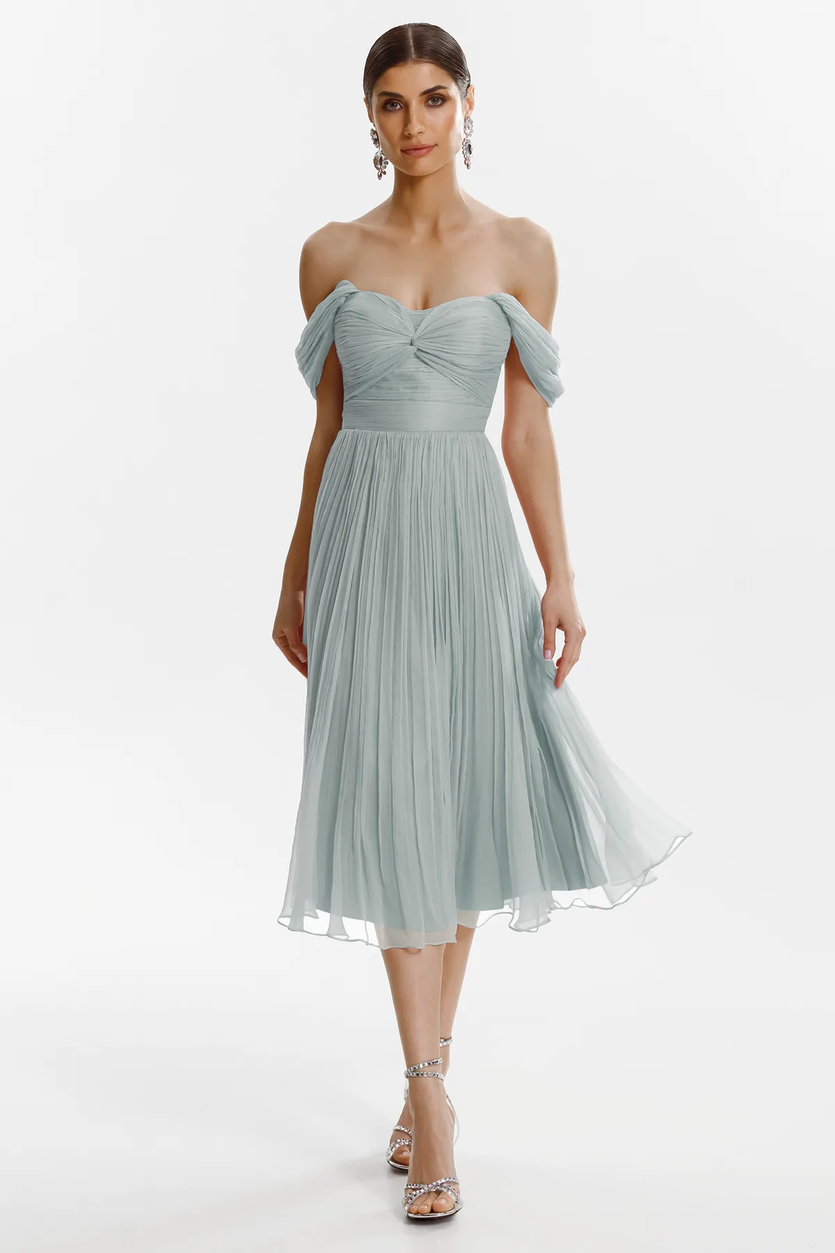 Elegant sage gray silk midi dress Ubeda by Framboise