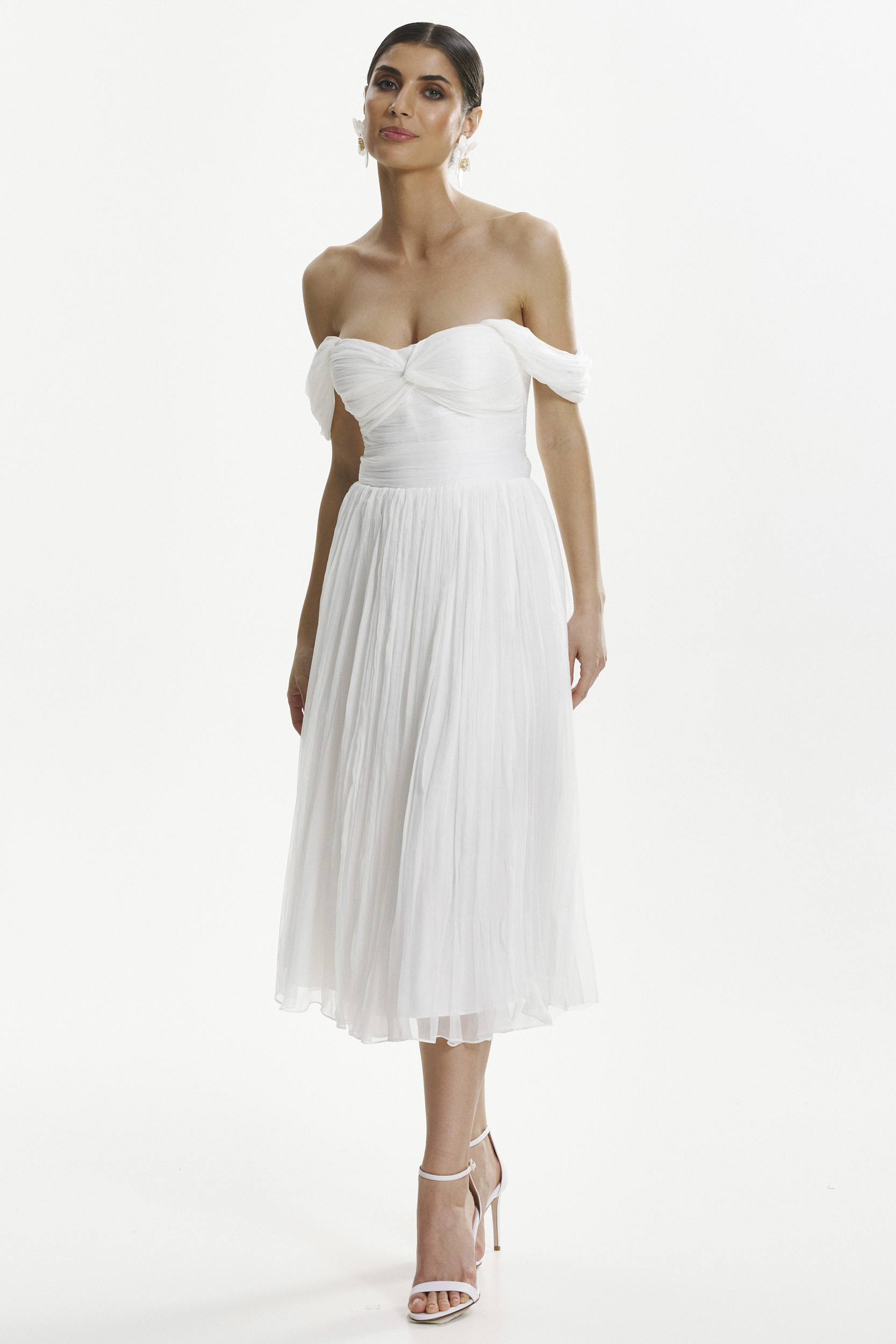 Kaly white silk midi dress by Framboise