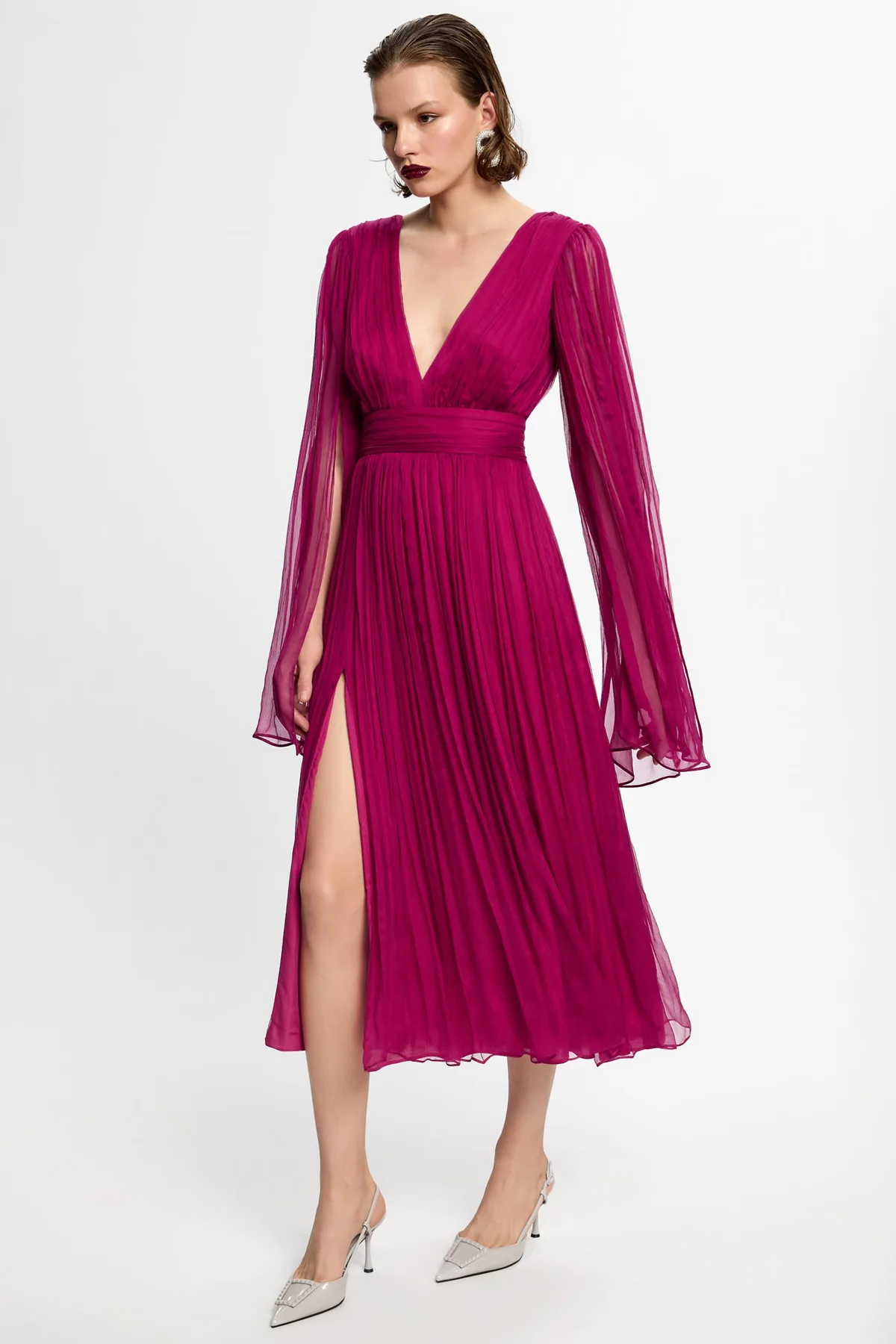 Erica raspberry silk midi dress by Framboise