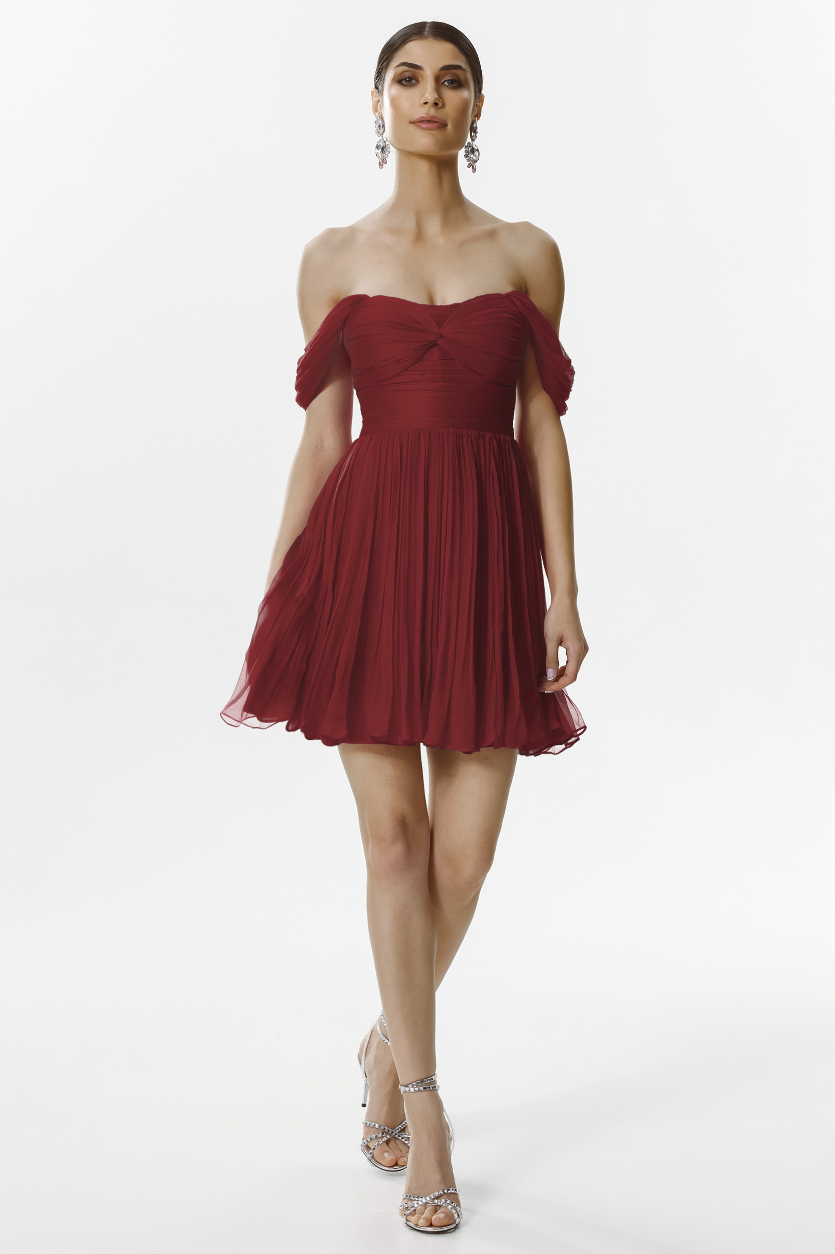 Saliha burgundy silk short dress by Framboise