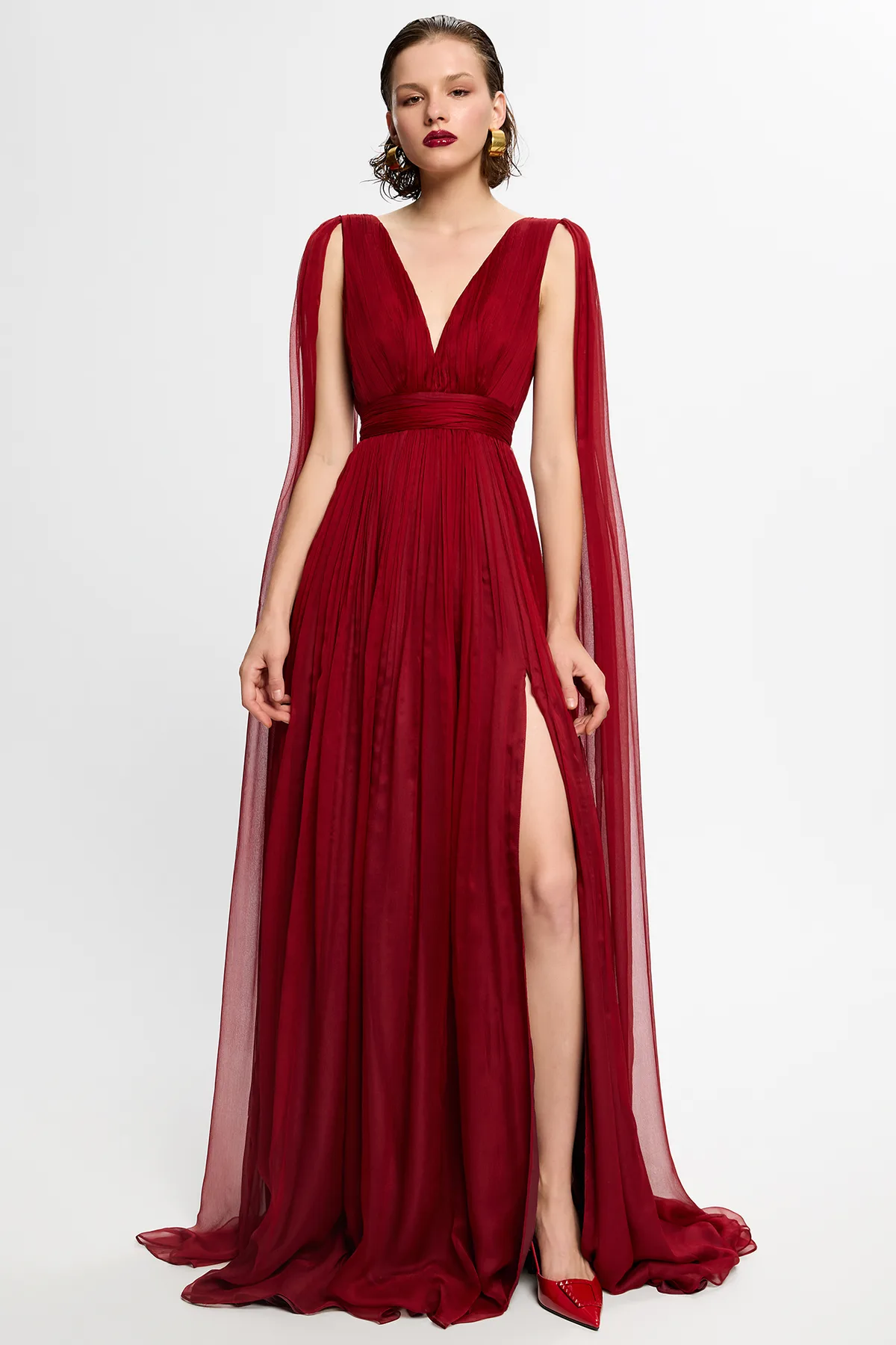 Yamina burgundy silk dress by Framboise