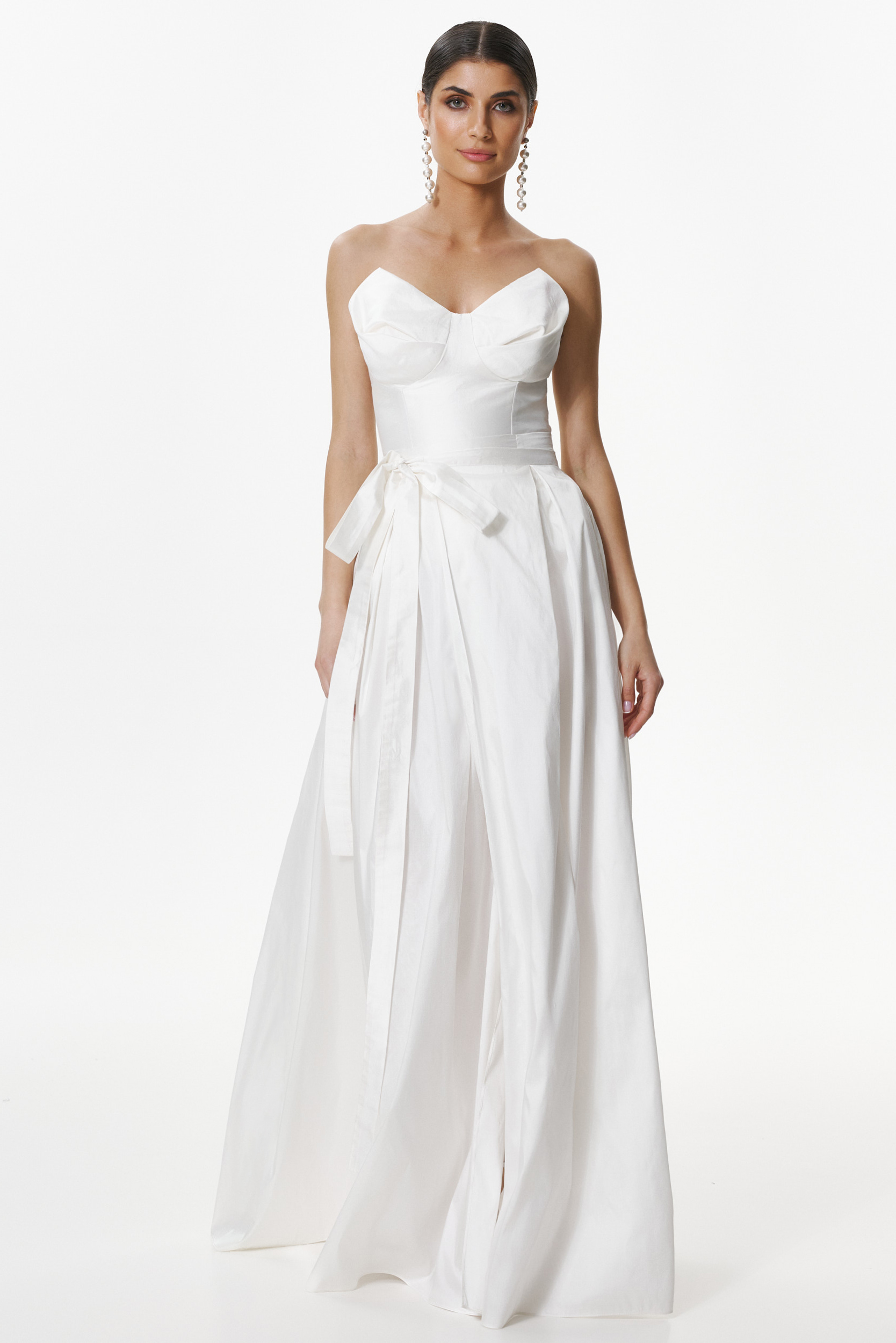 Raziel White Maxi Skirt in Silk Shantung by Framboise