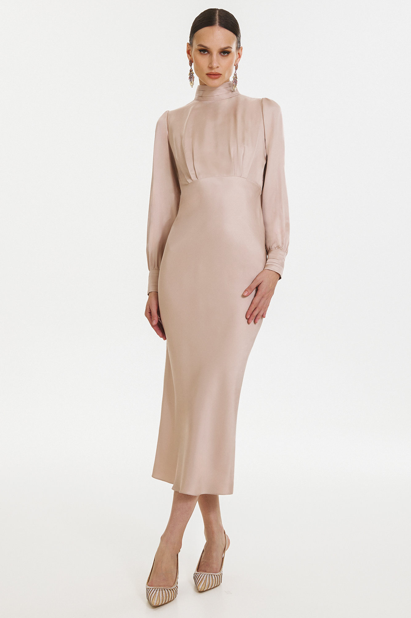 Alecia elegant beige midi dress by Framboise