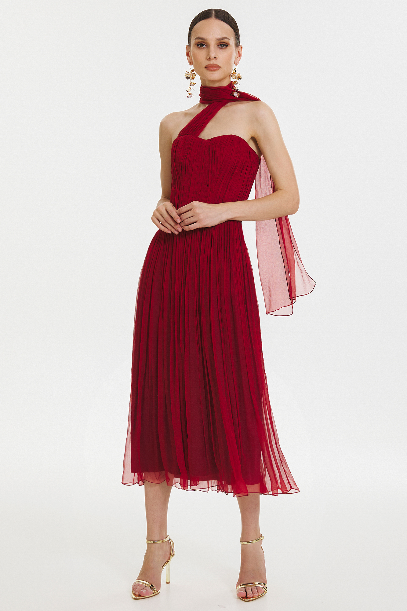 Crown elegant burgundy silk midi dress by Framboise