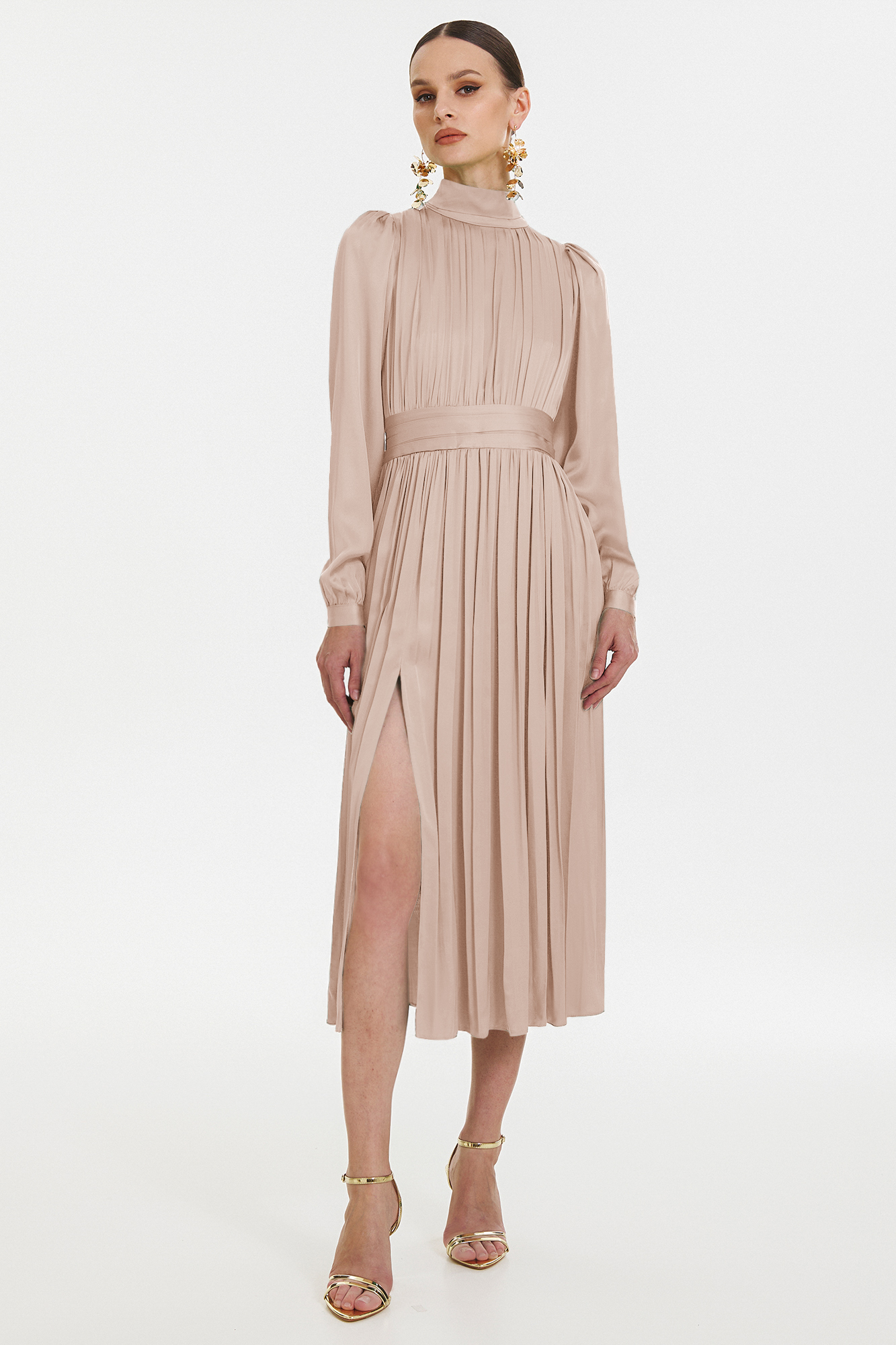 Ezio elegant beige midi dress by Framboise