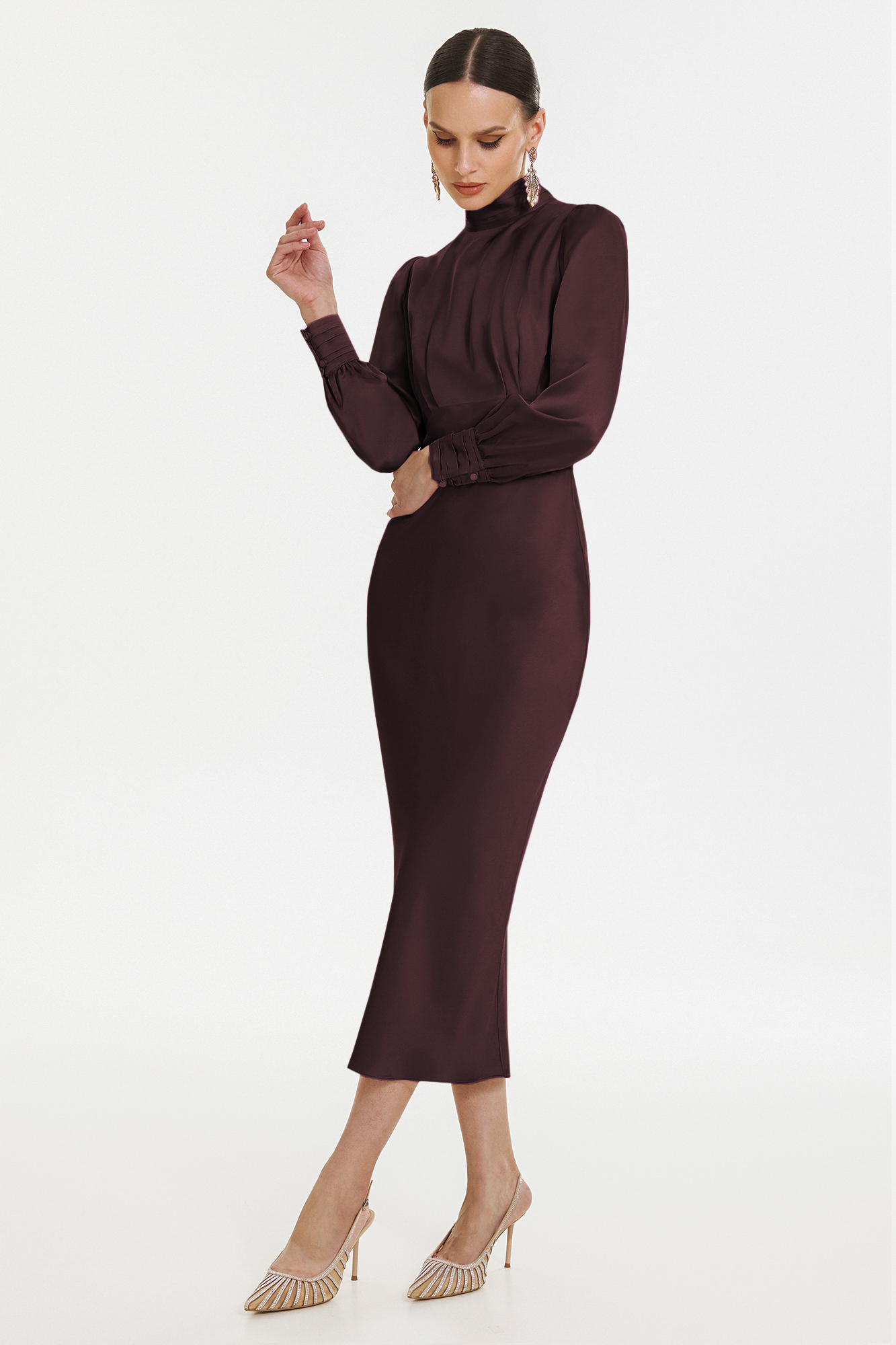 Ezra elegant brown midi dress by Framboise