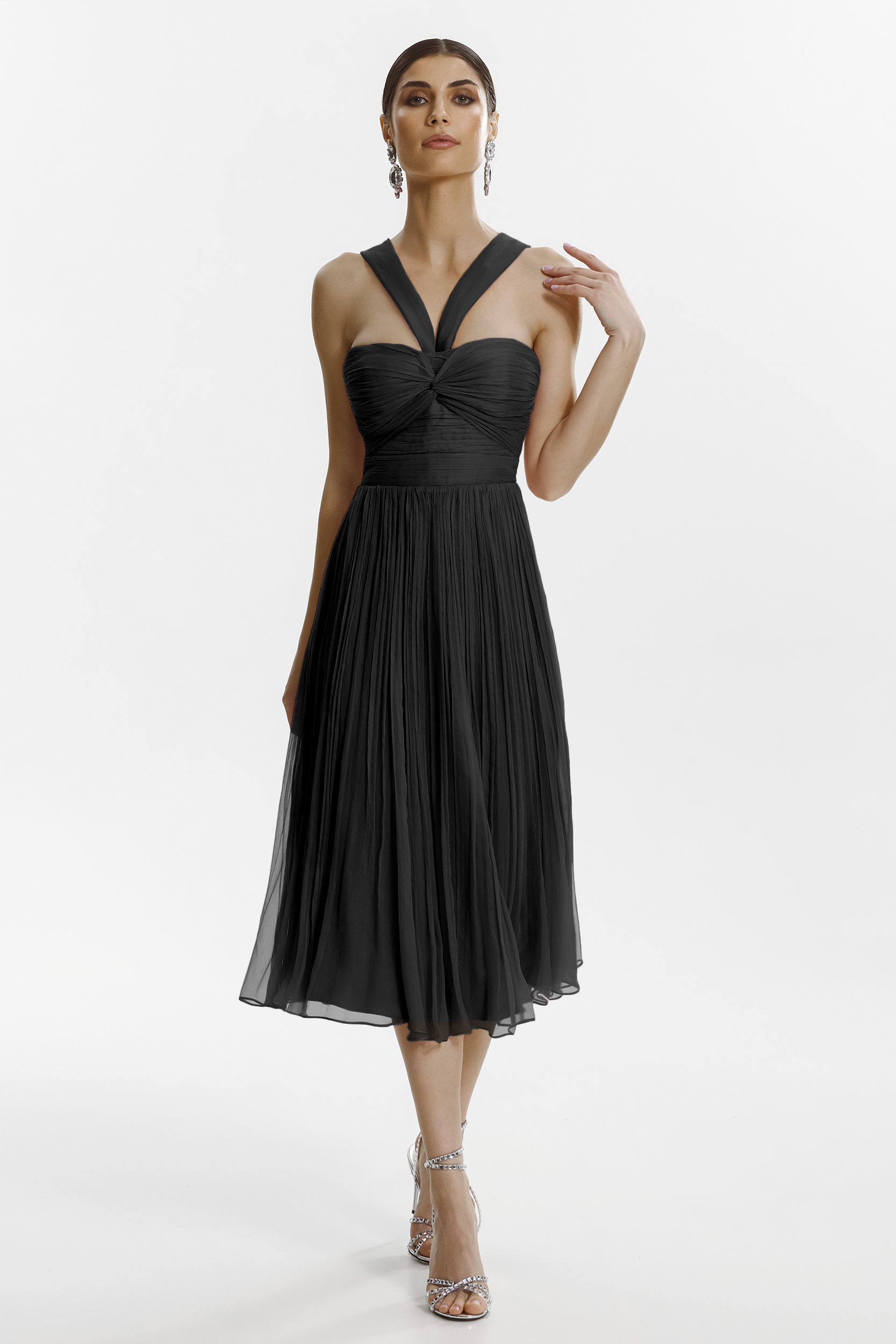 Fevre elegant black silk midi dress by Framboise