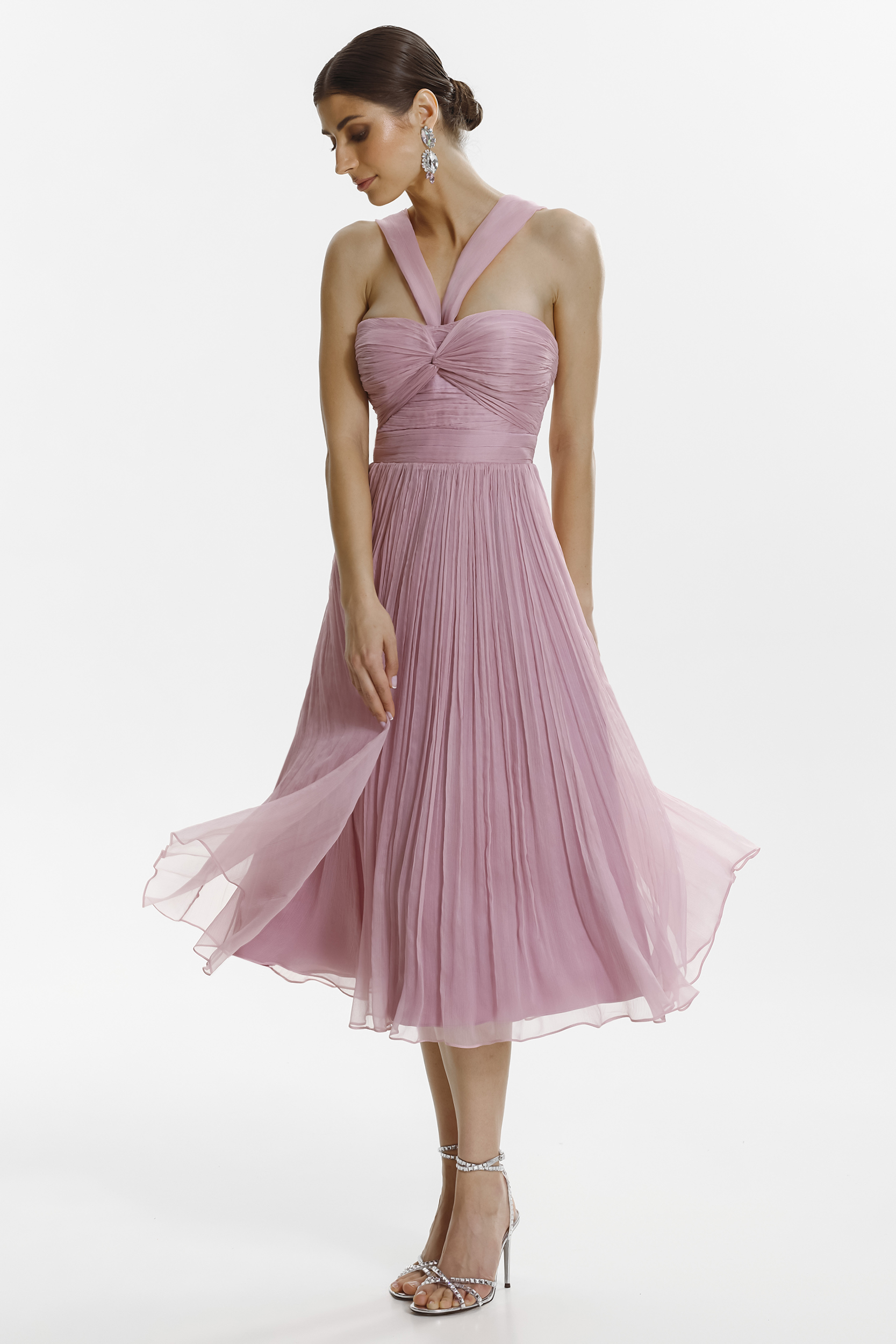 Rowan elegant pink silk midi dress by Framboise