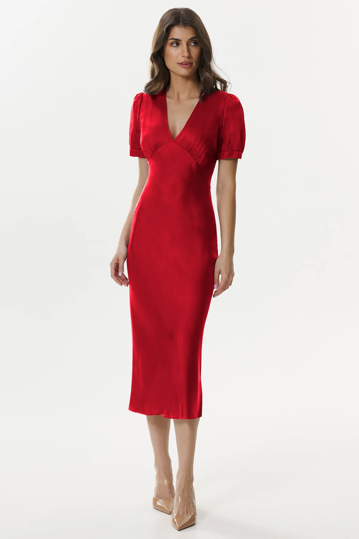 Vance elegant red midi dress by Framboise