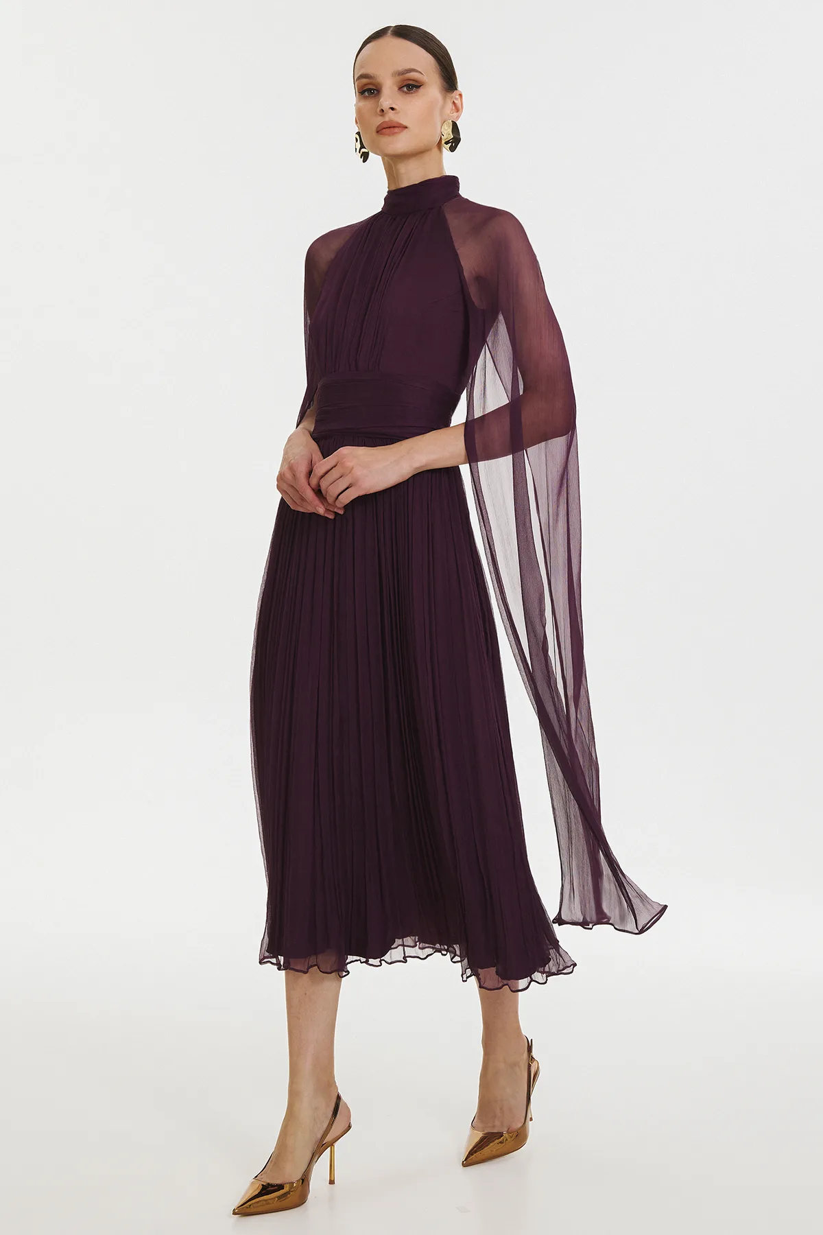 Belona elegant purple silk midi dress by Framboise