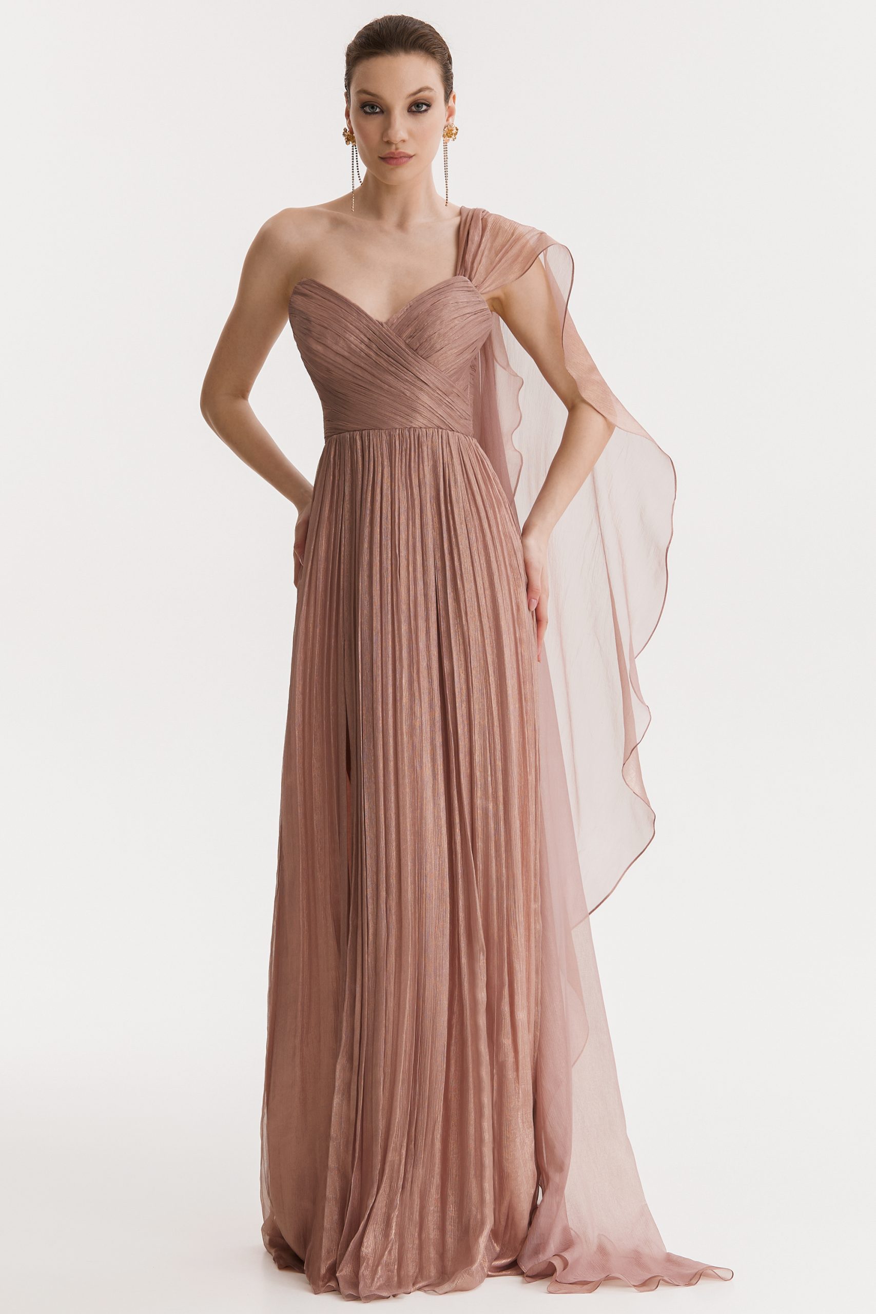 Neem one-shoulder pleated maxi dress by Framboise
