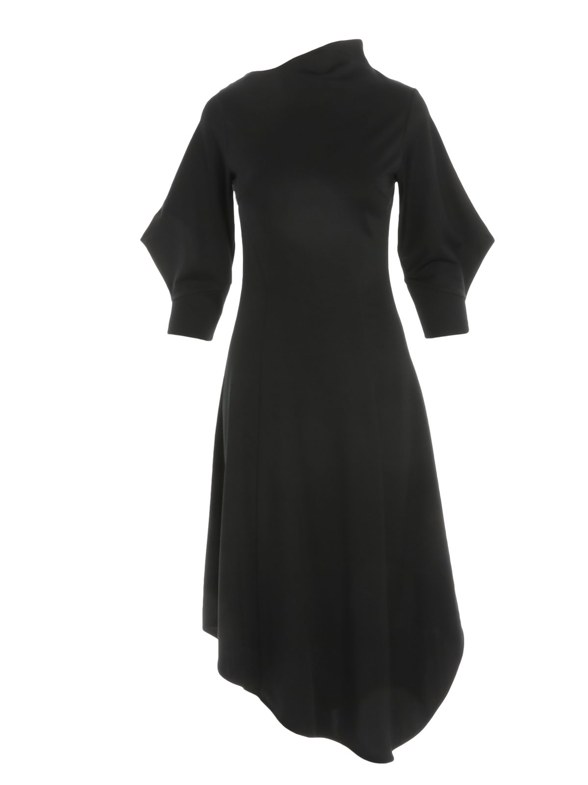 Rochie midi neagră cu guler asimetric by Larisa Dragna