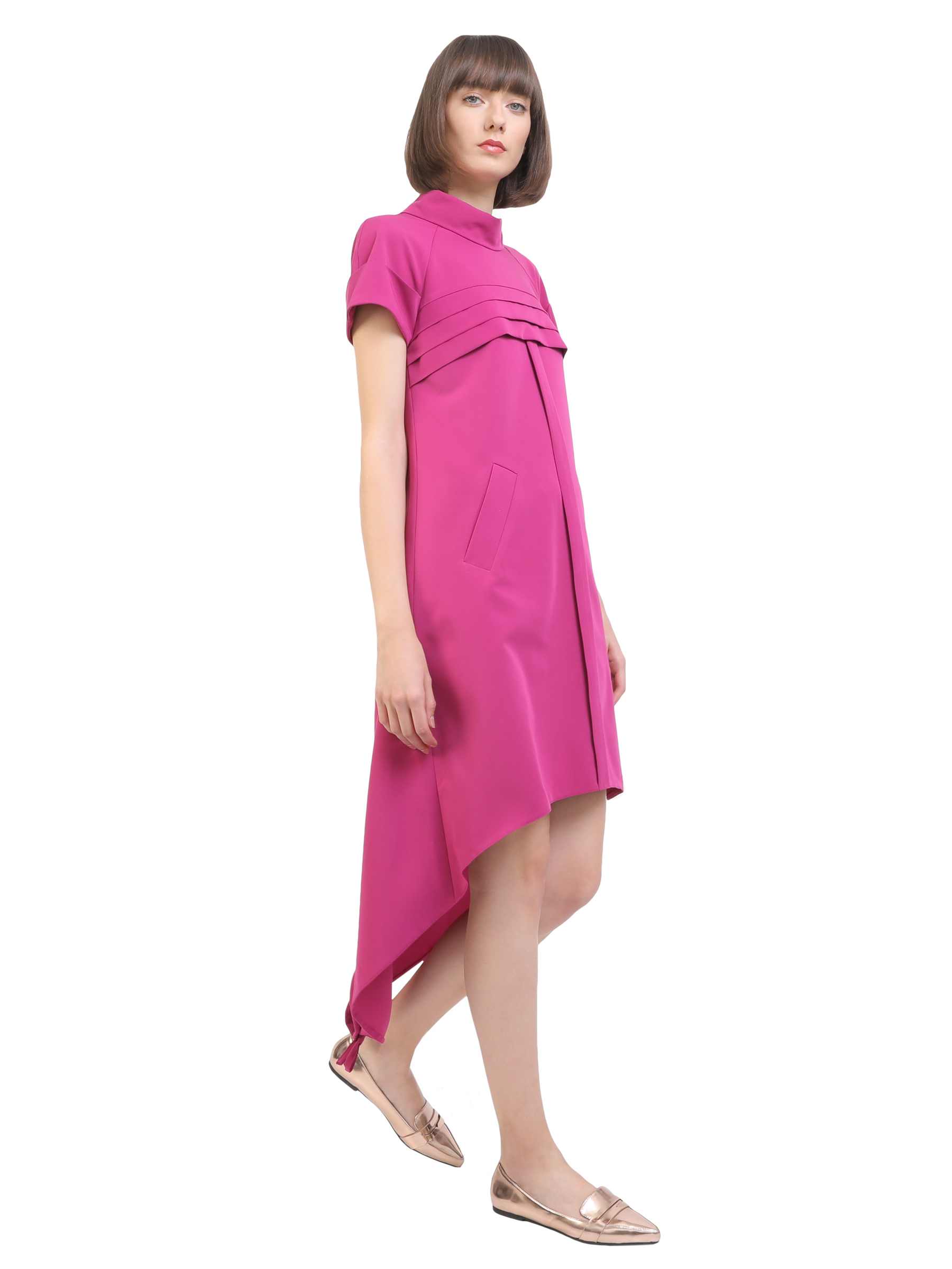 Rochie fuchsia plisată cu mâneci scurte by Larisa Dragna