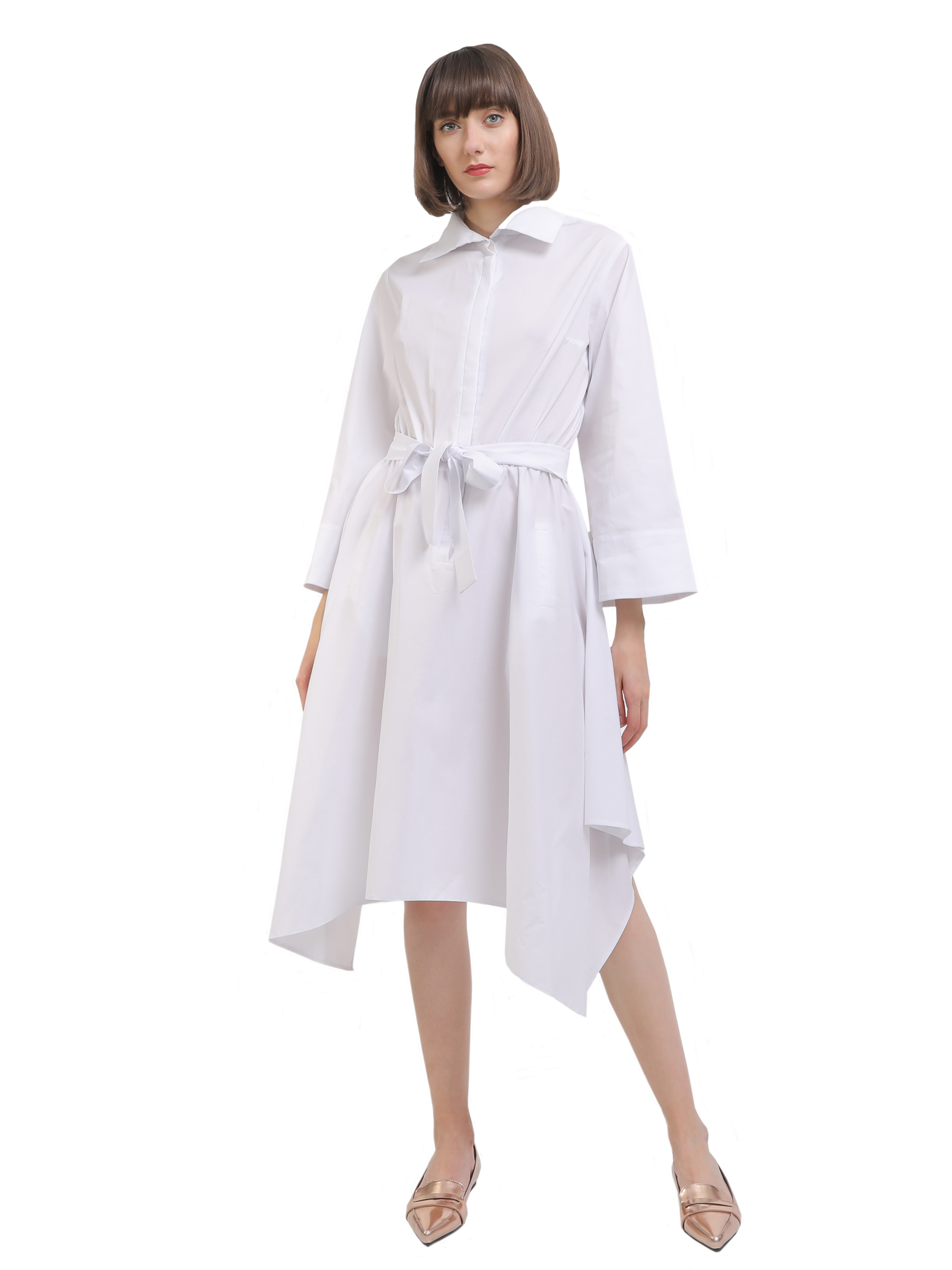 Rochie-cămașă albă croi asimetric by Larisa Dragna