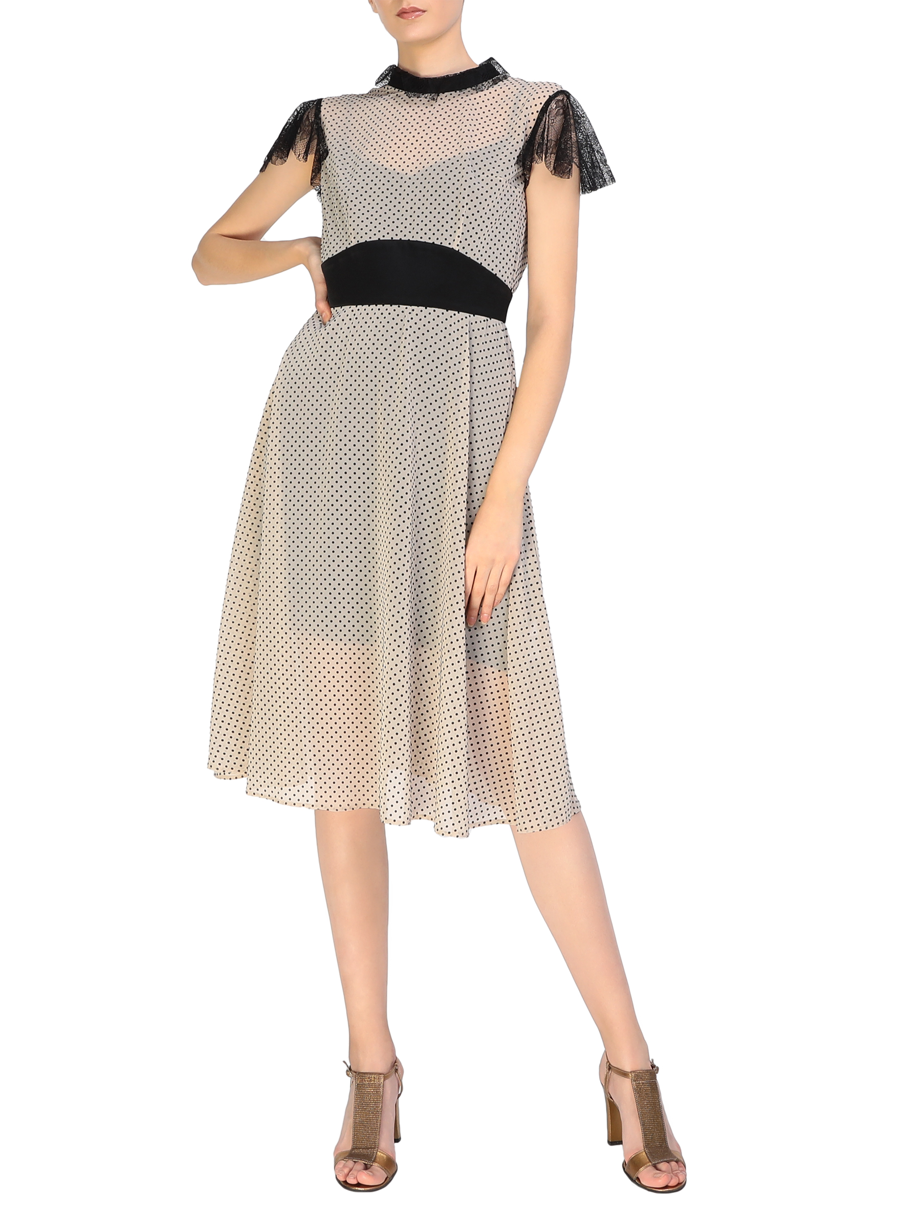 Rochie midi bej cu buline negre by Larisa Dragna