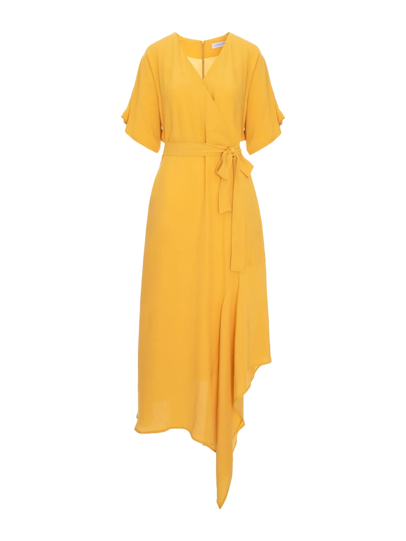 Rochie mustar din vascoza cu volan pe picior by Larisa Dragna