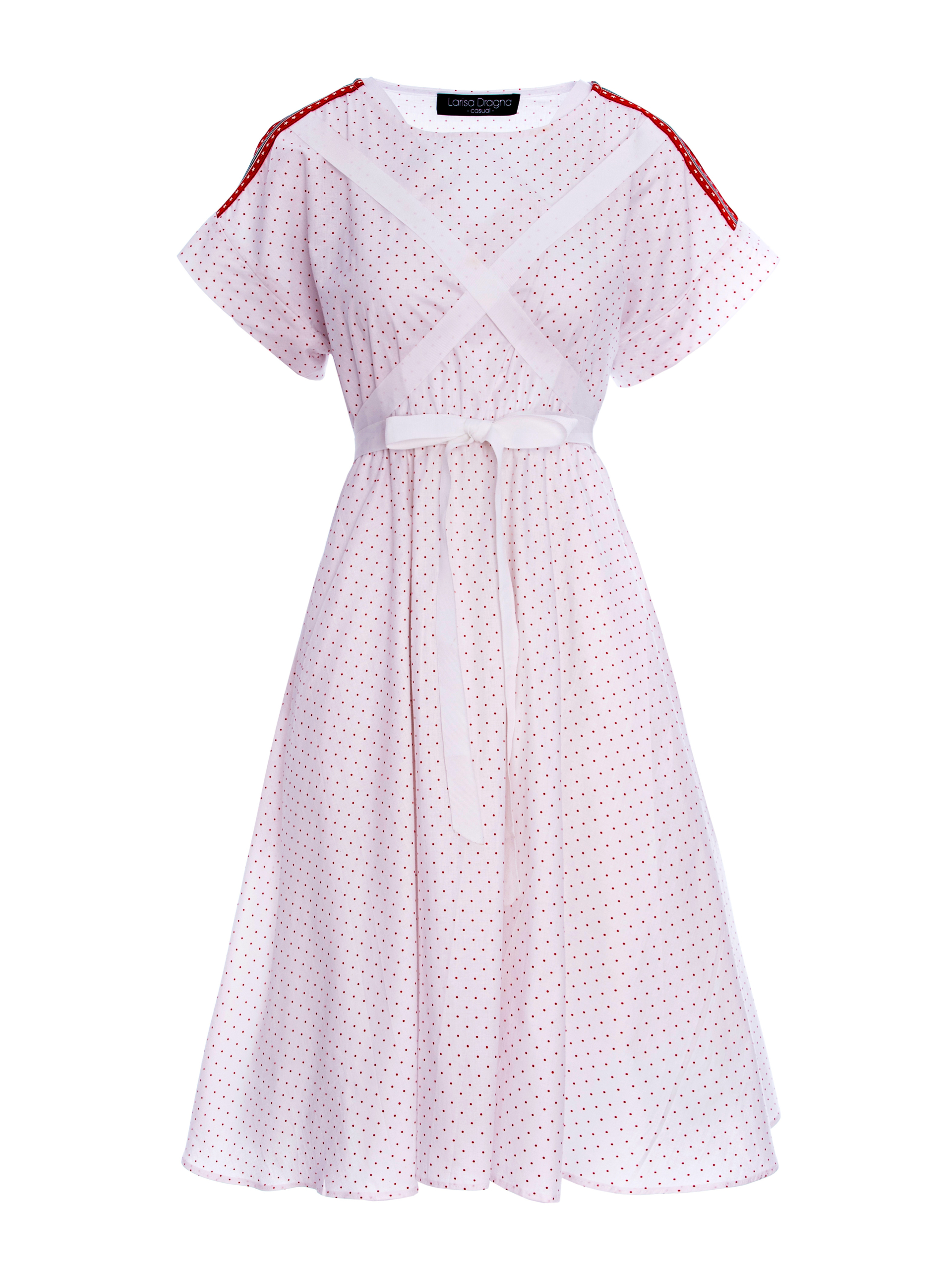 Rochie din bumbac cu buline mici si panglica by Larisa Dragna