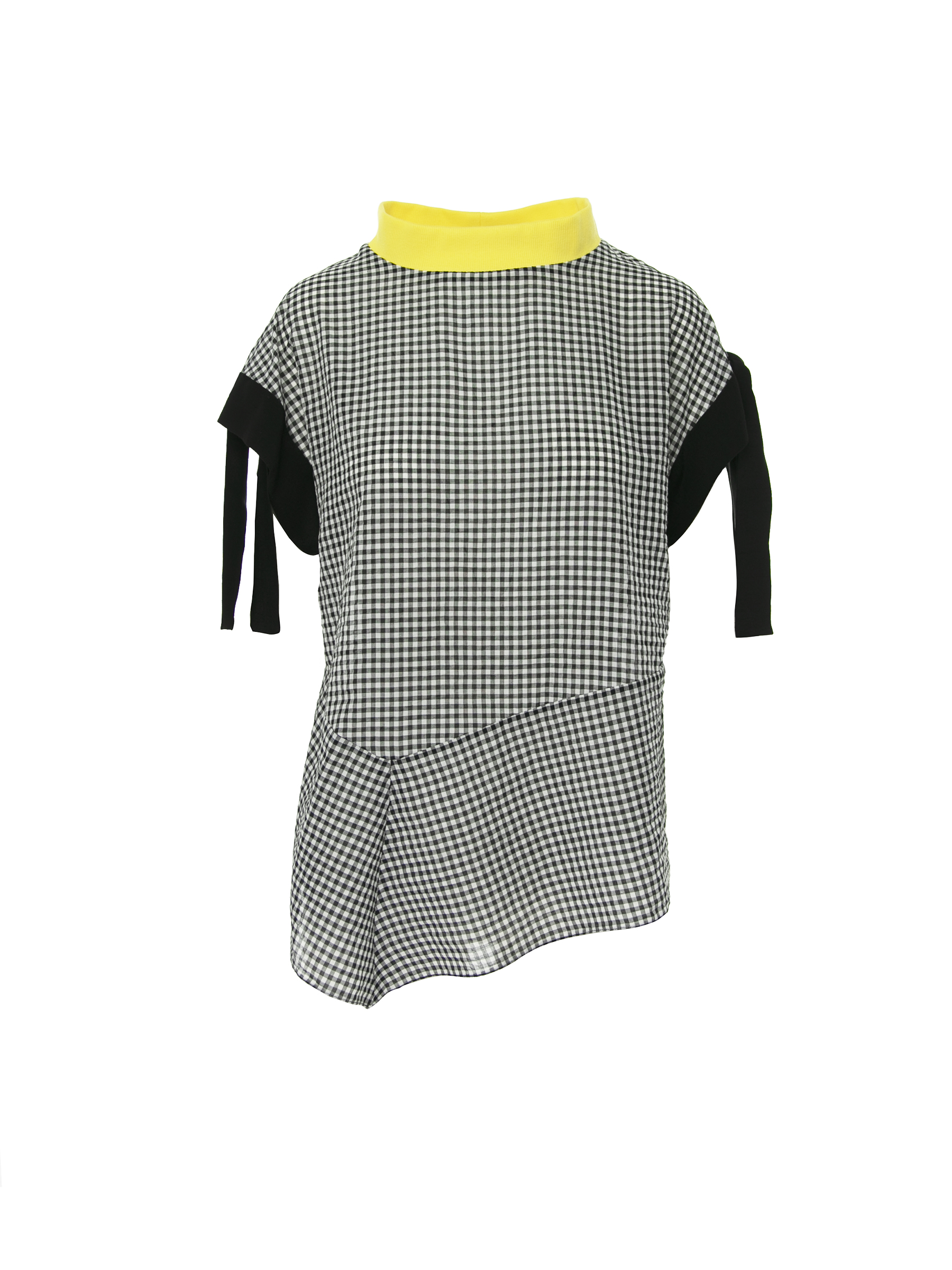 Bluză Gingham cu guler contrastant și panglică by Larisa Dragna