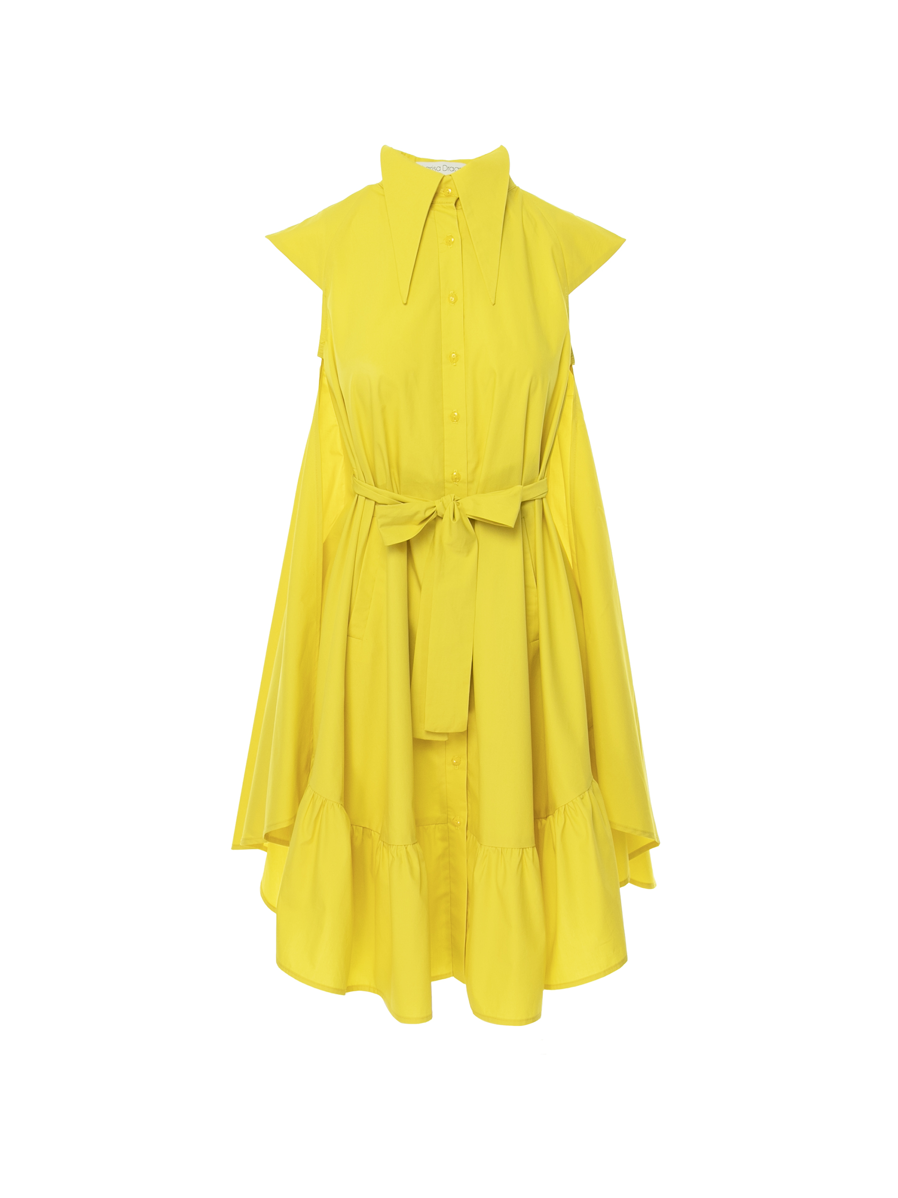 Rochie galbenă cu efect de pelerină și talie marcată by Larisa Dragna