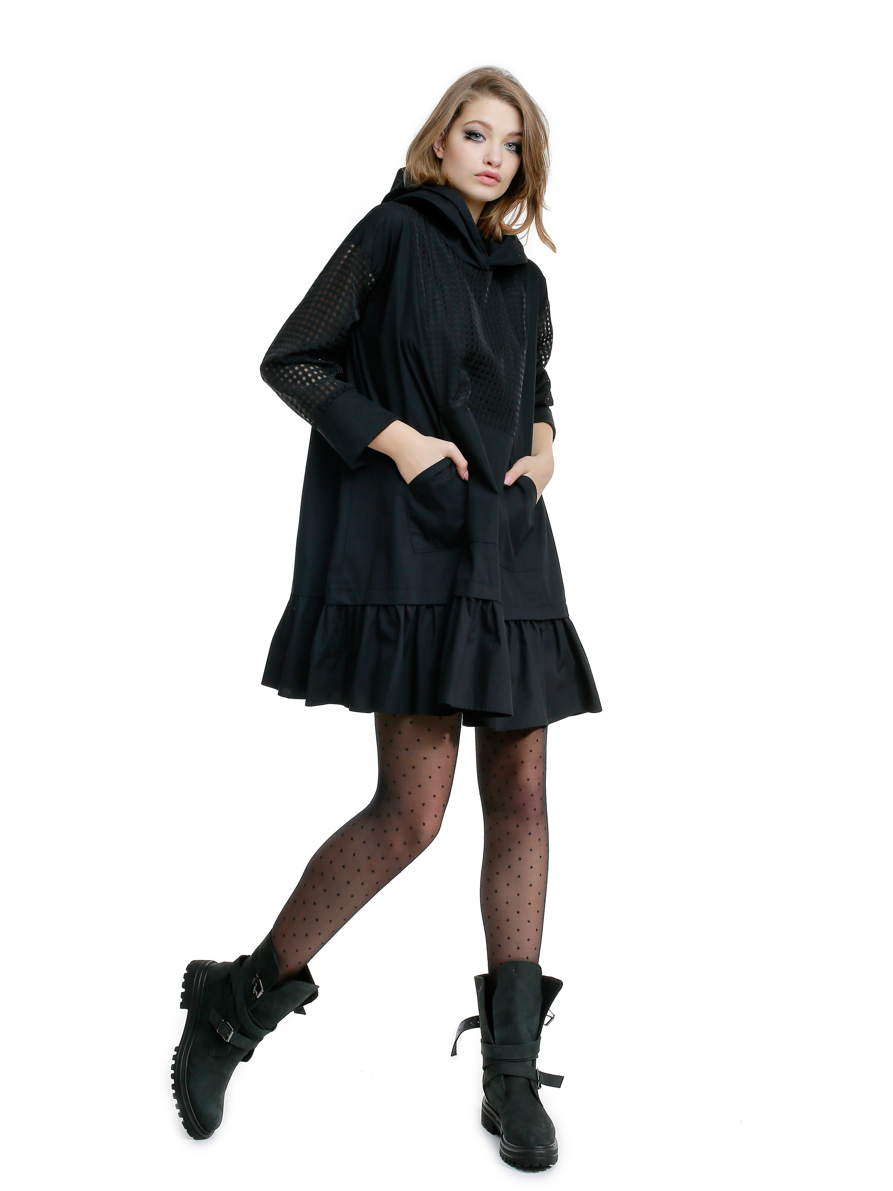 Rochie neagra hanorac cu insertie gingham by Larisa Dragna