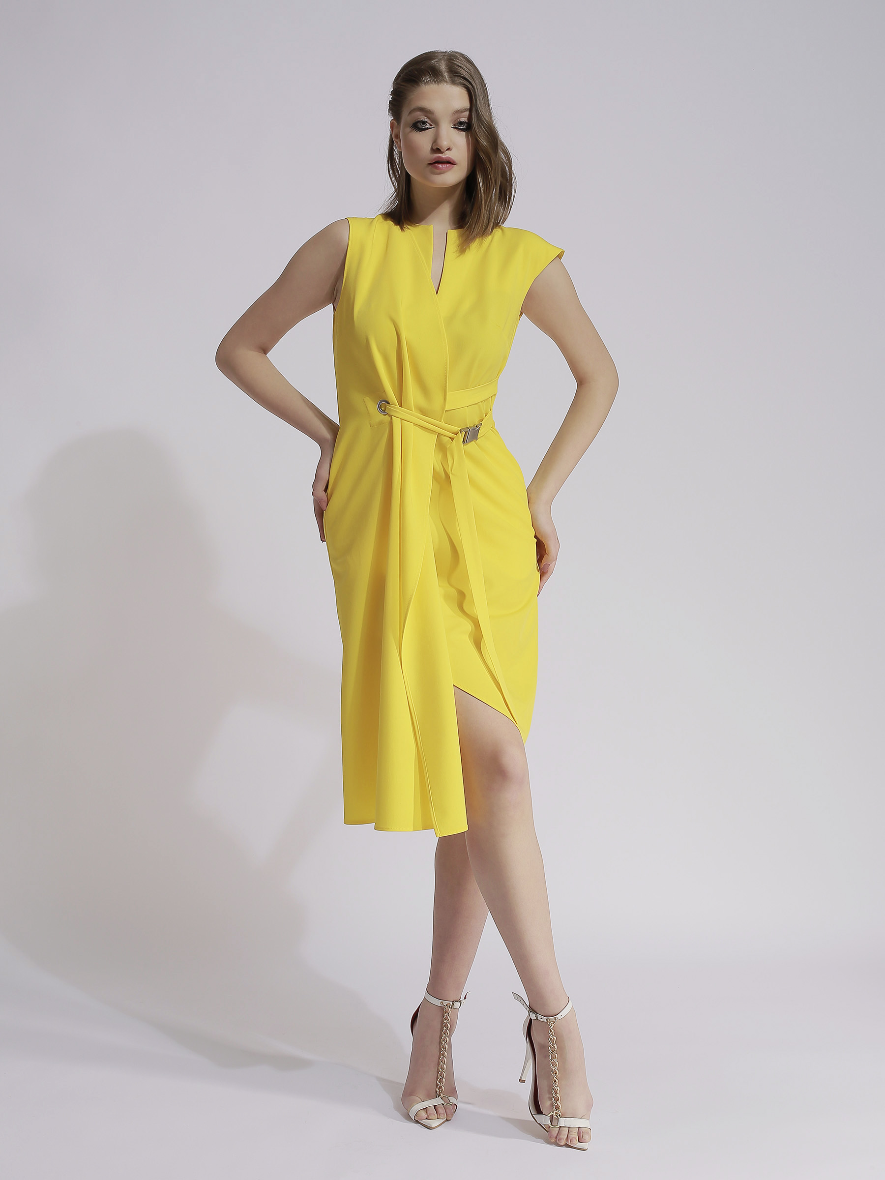 Rochie galbenă cu drapaj by Larisa Dragna