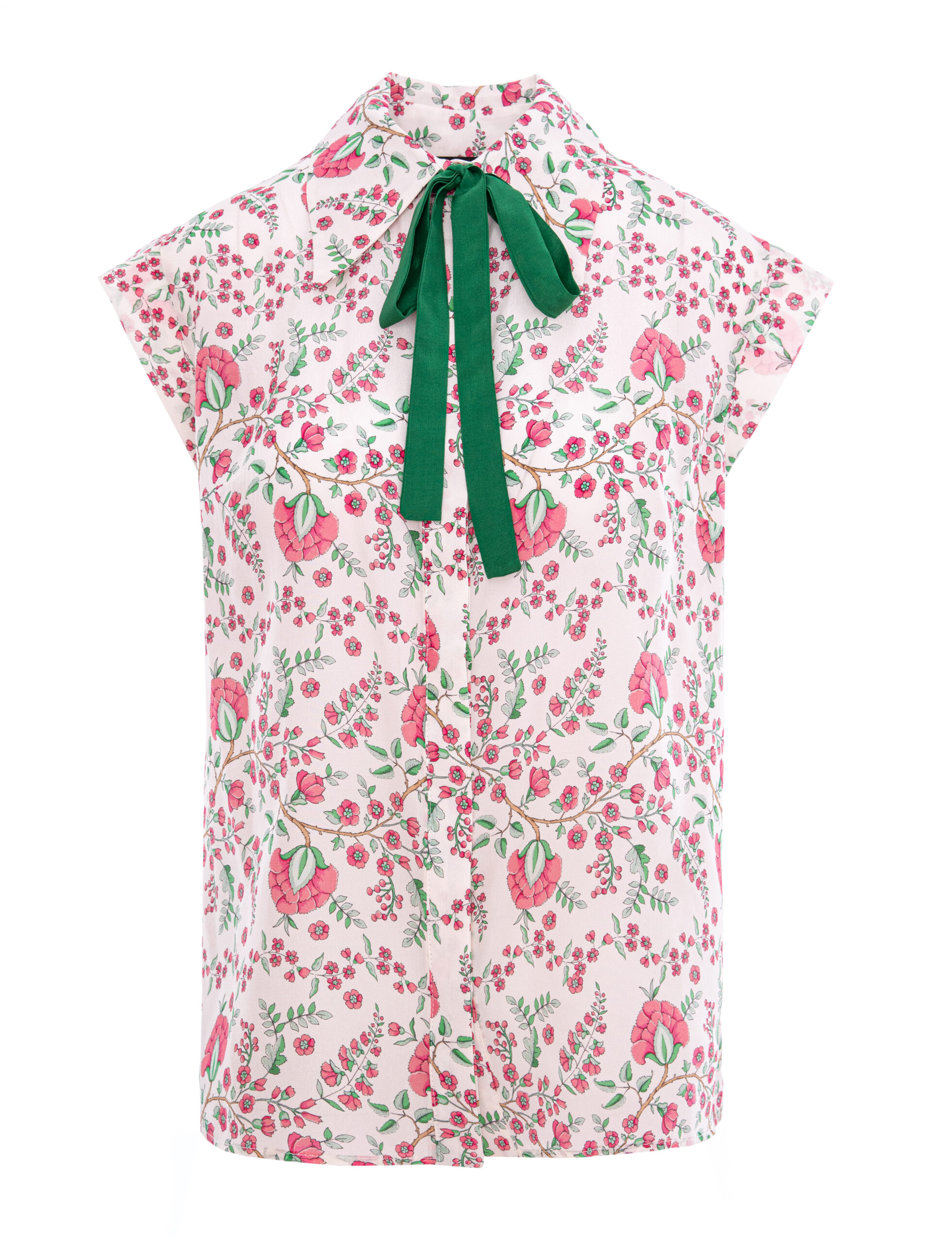 Cămașă din mătase cu imprimeu floral și panglică verde by Larisa Dragna