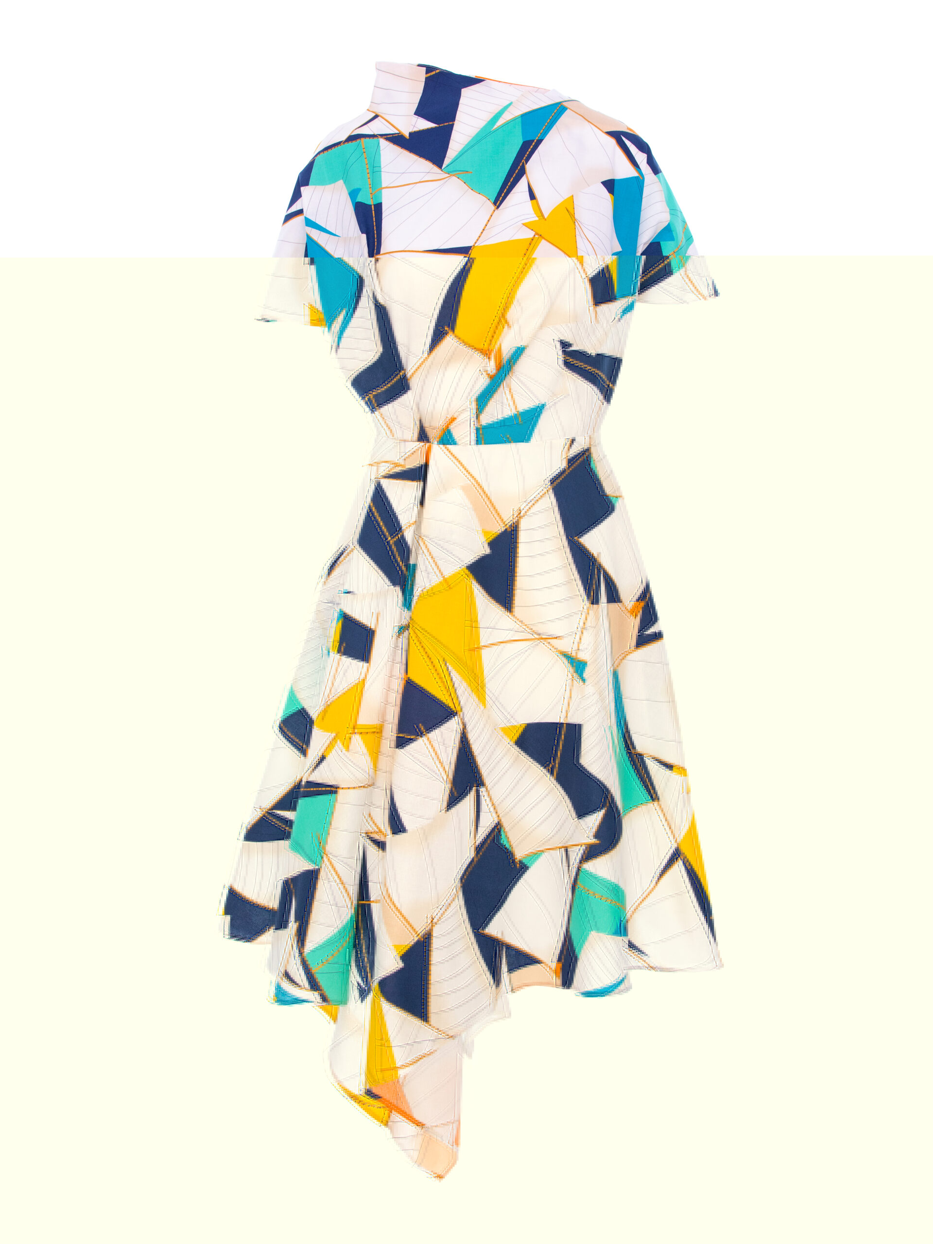 Rochie midi din in cu print geometric by Larisa Dragna