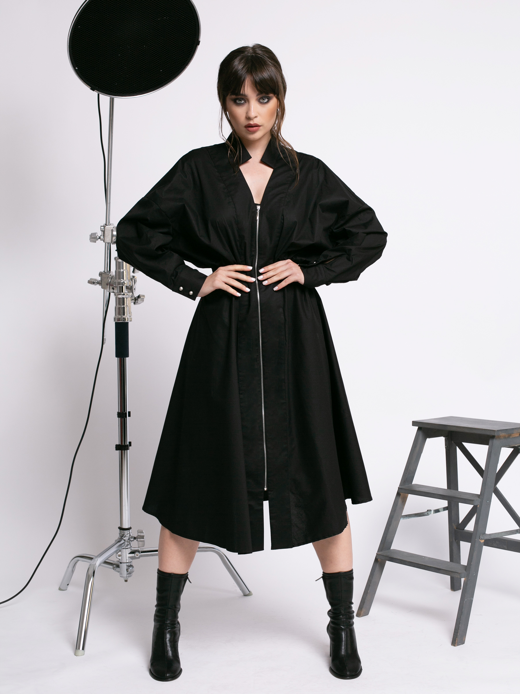 Rochie neagra midi din bumbac by Larisa Dragna