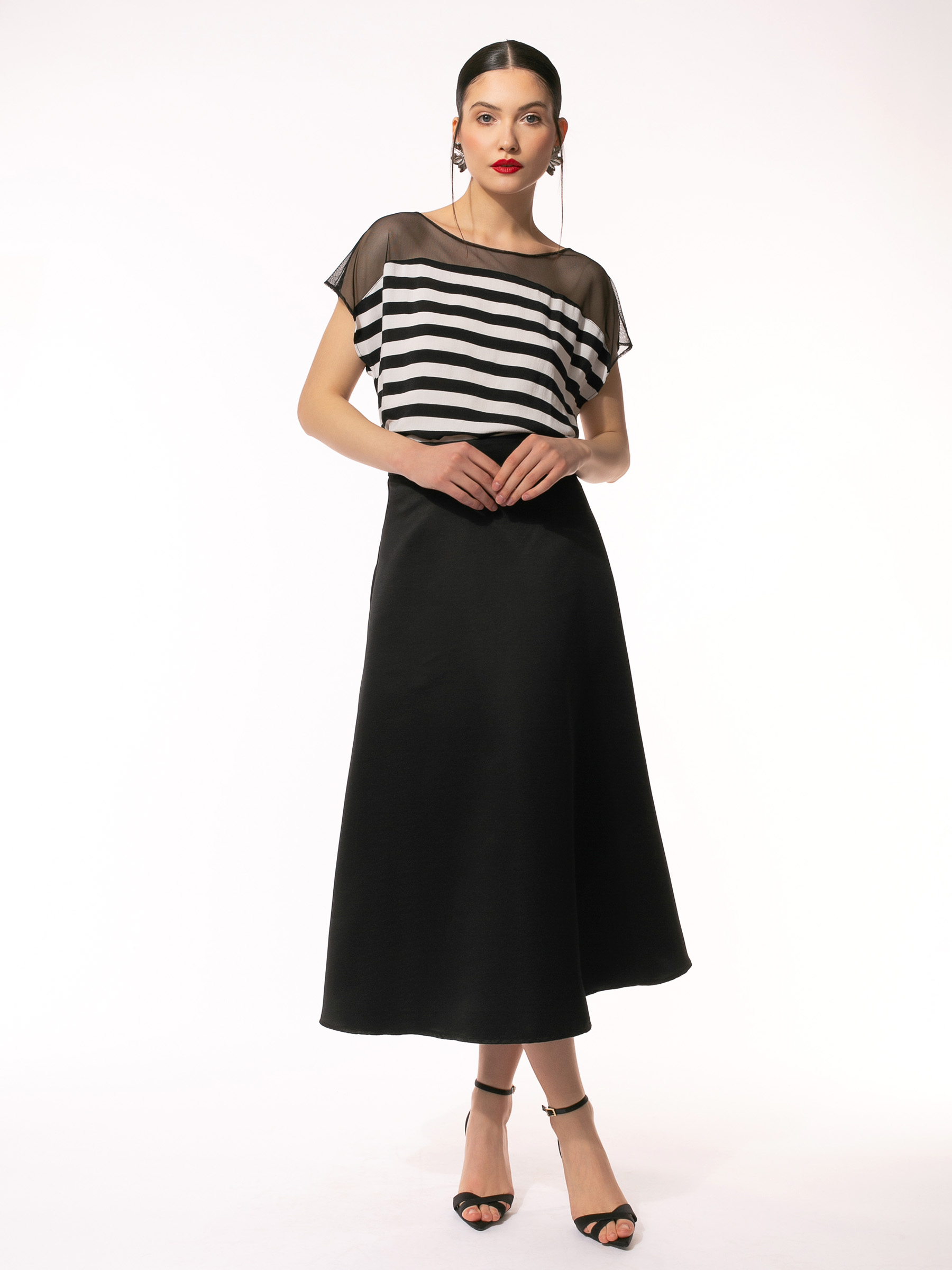 Bluza cu dungi si insertie din tull by Larisa Dragna
