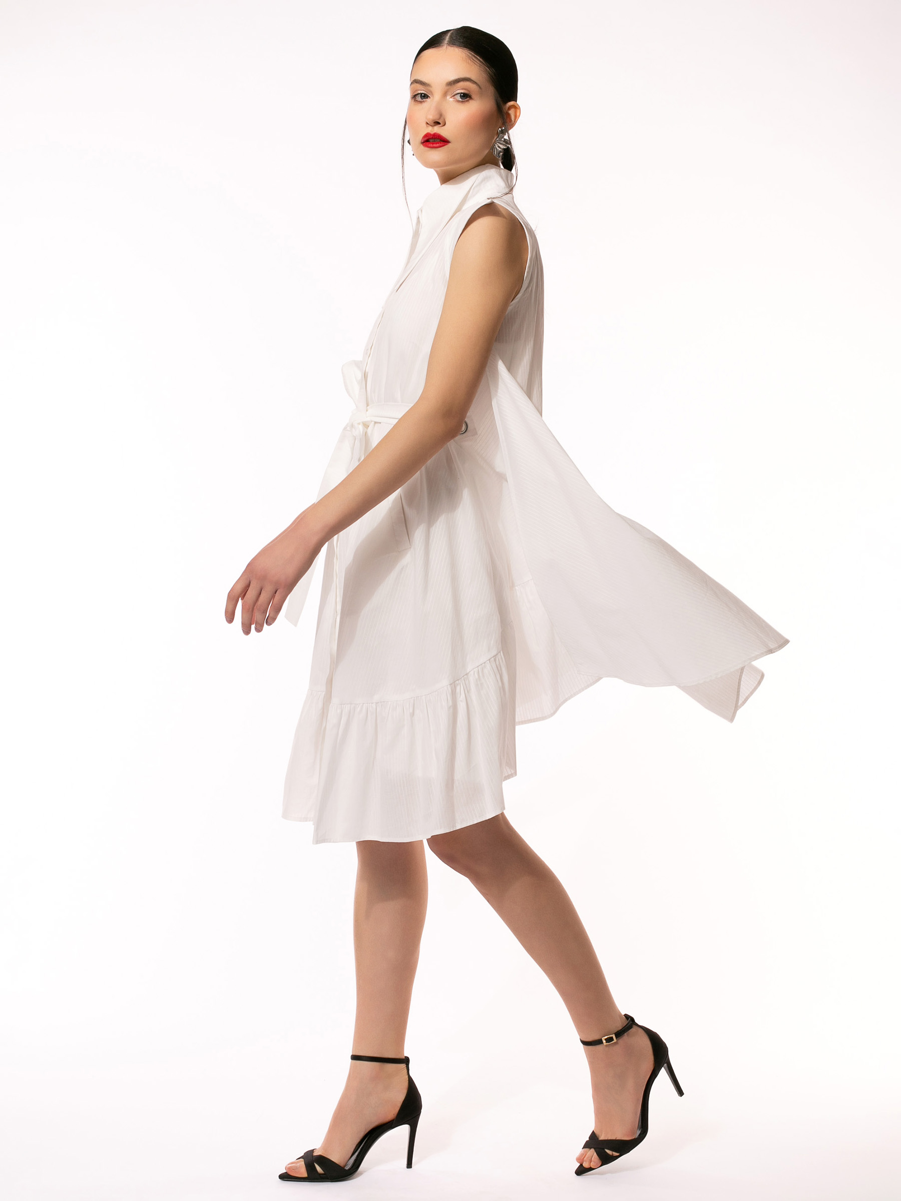 Rochie alba din bumbac cu pelerina by Larisa Dragna