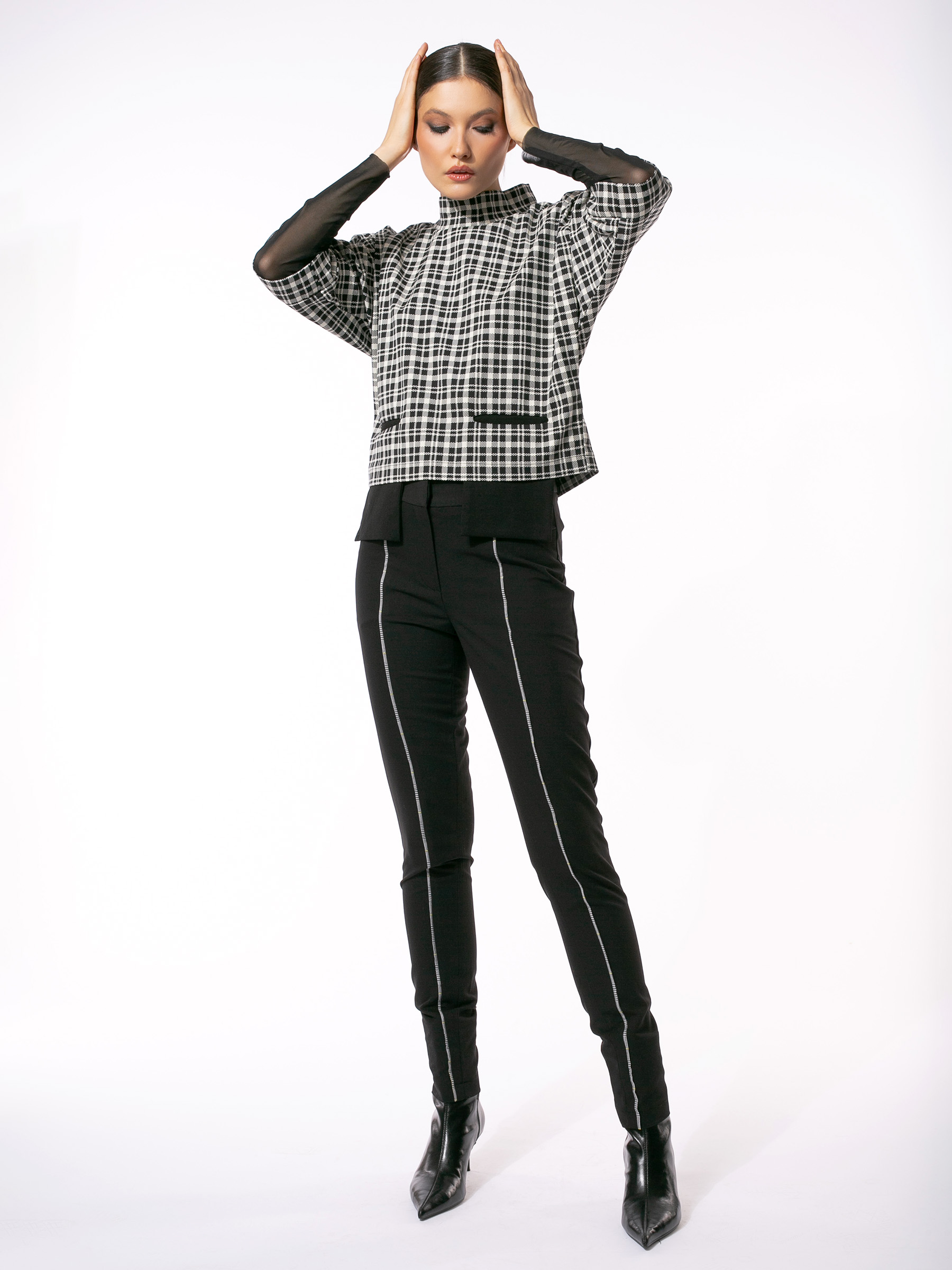 Bluza cu print tartan si buzunare supradimensionate by Larisa Dragna