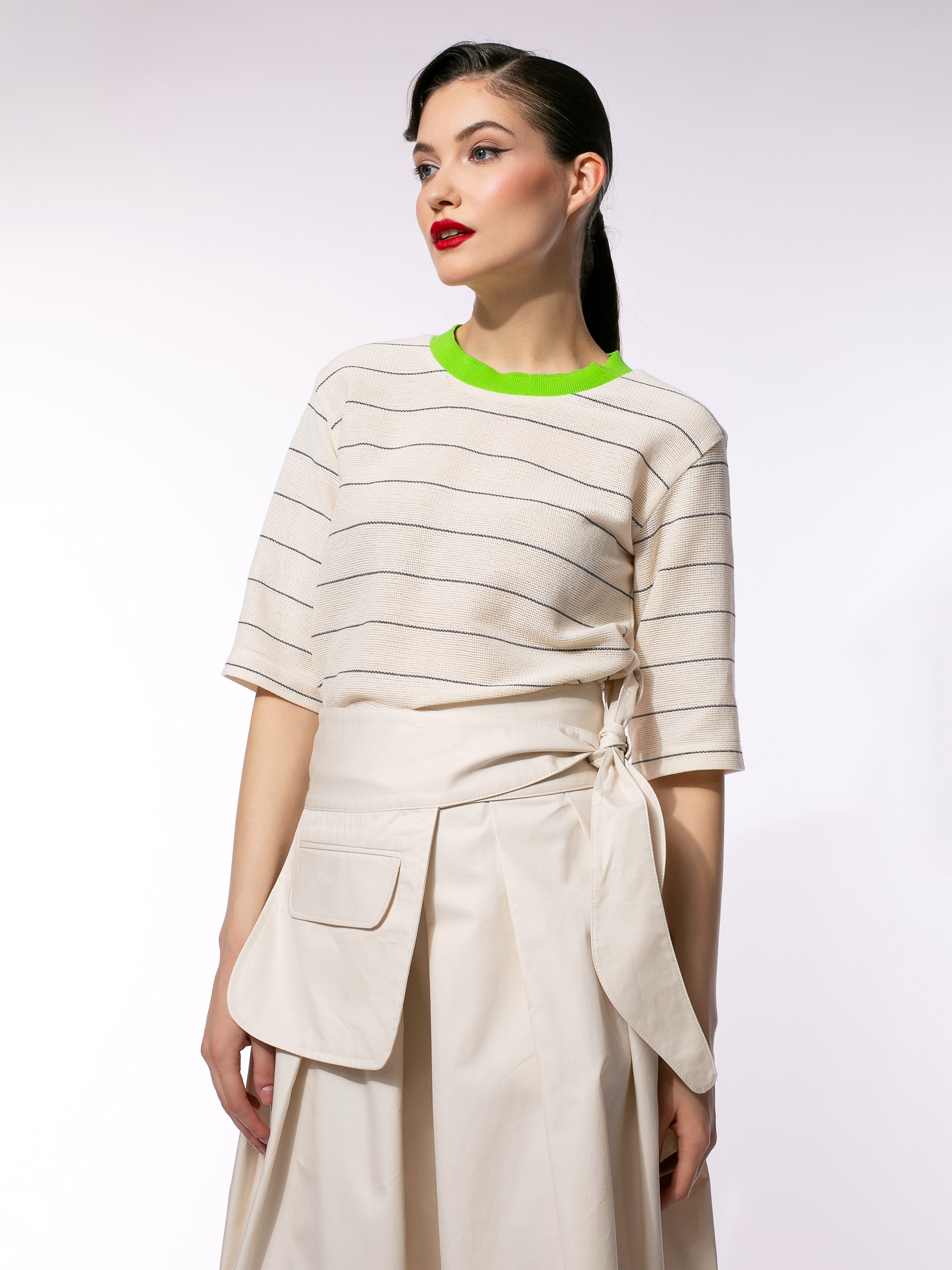 Bluza din bumbac cu guler contrastant by Larisa Dragna