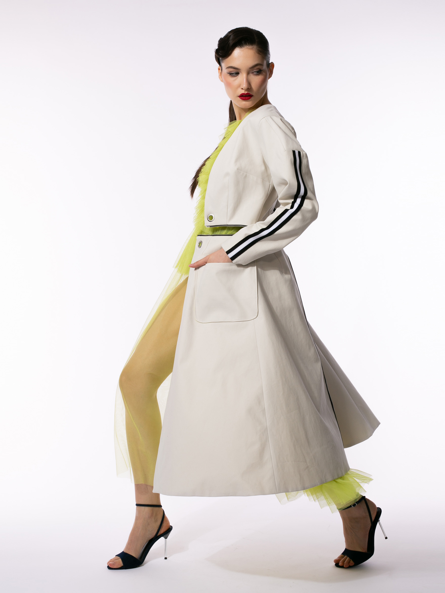 Trench coat modular din bumbac cu fustă detașabilă by Larisa Dragna