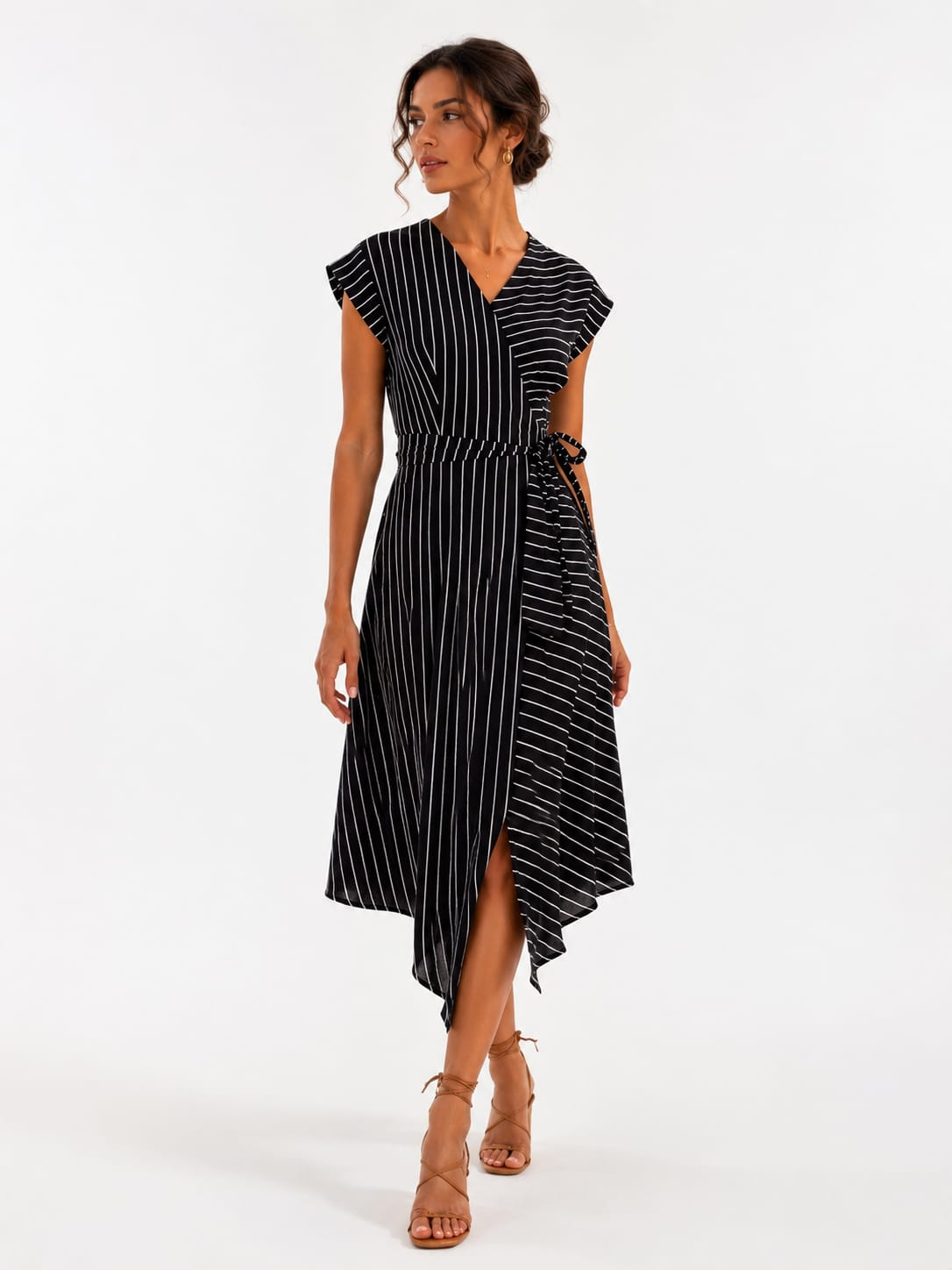 Rochie neagra din vascoza in dungi by Larisa Dragna
