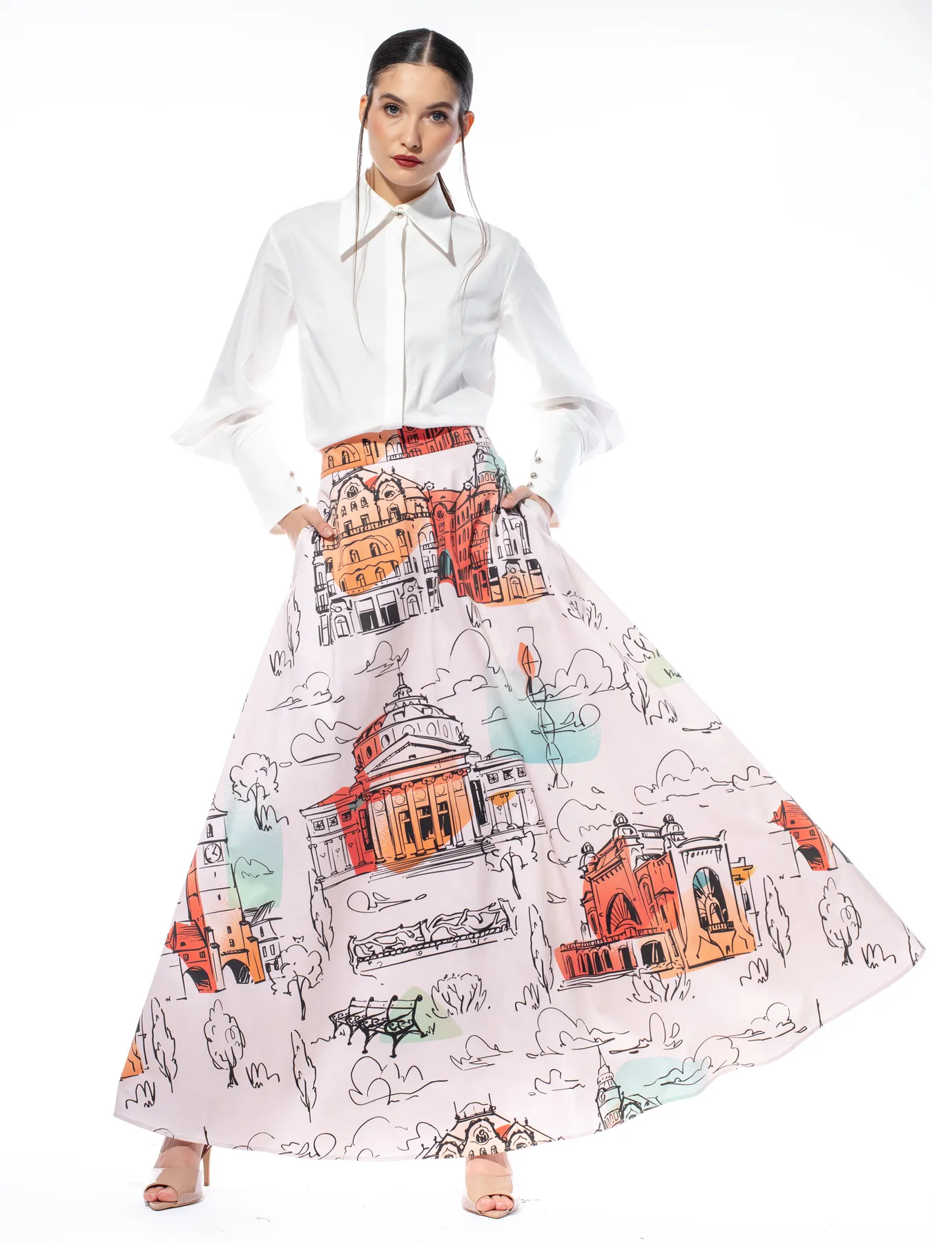 Fustă oversized cu print Memories of Romania by Larisa Dragna