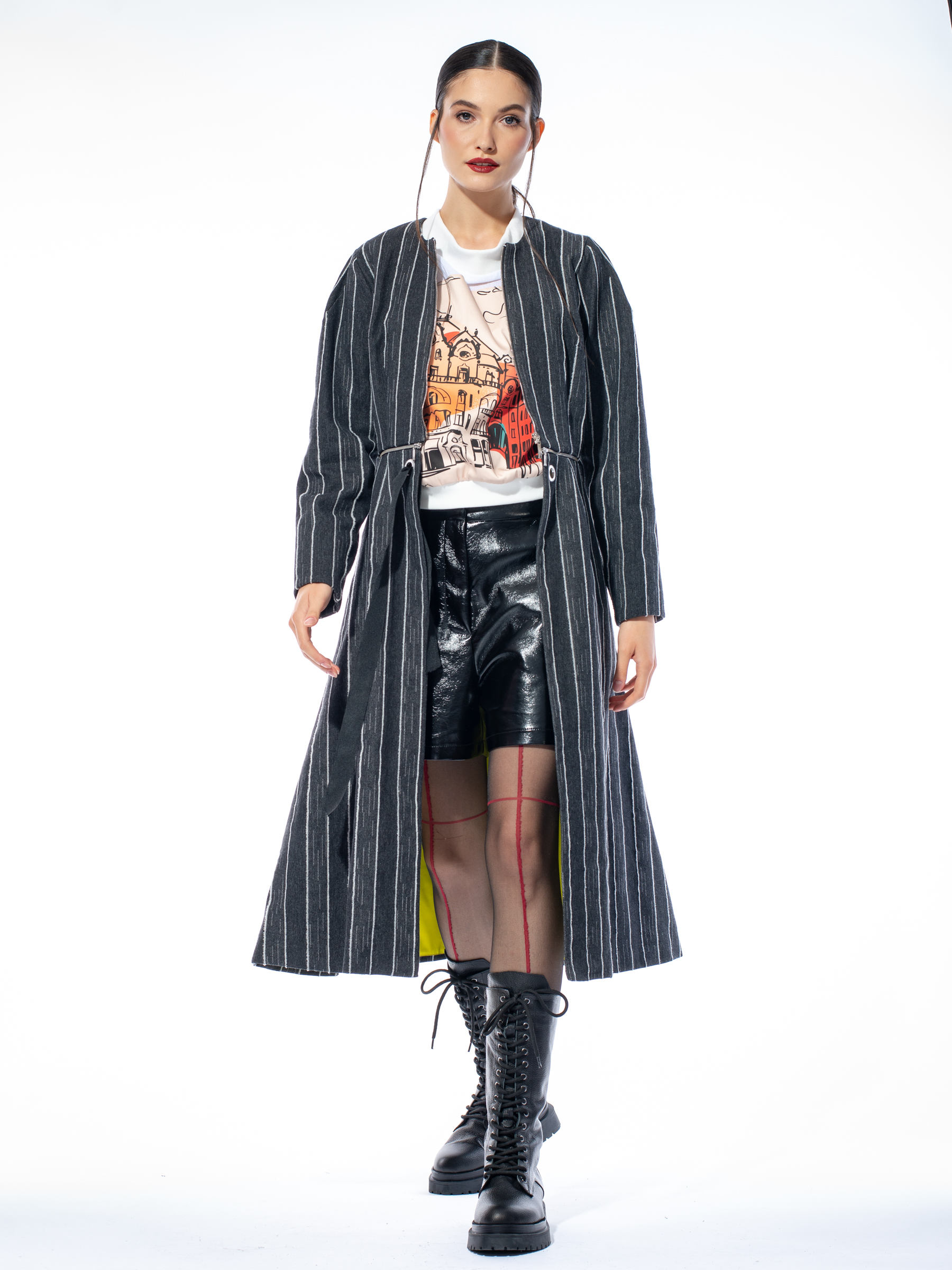 Trench supradimensionat din denim cu fermoar în talie by Larisa Dragna