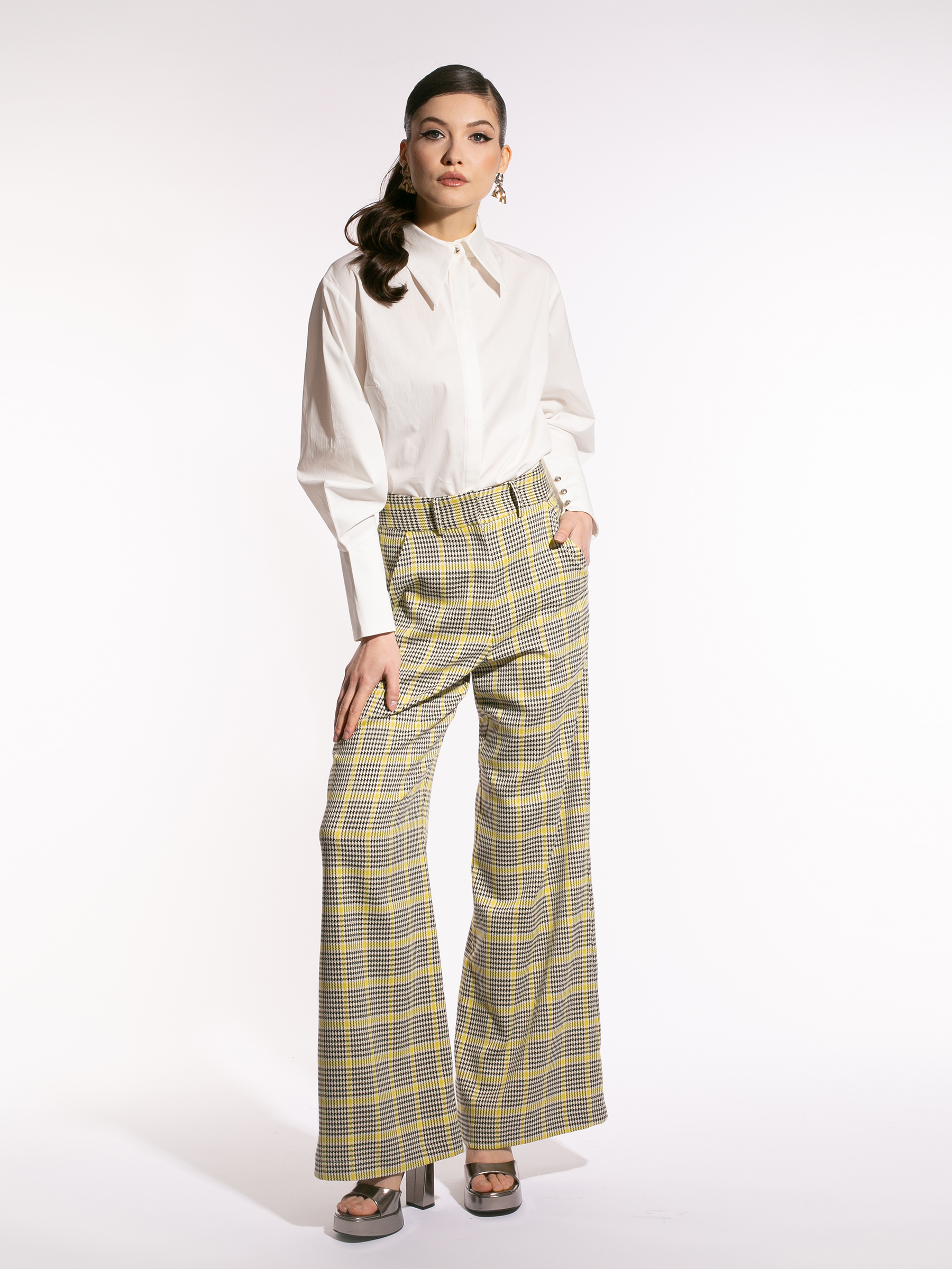 Pantaloni houndstooth galben by Larisa Dragna
