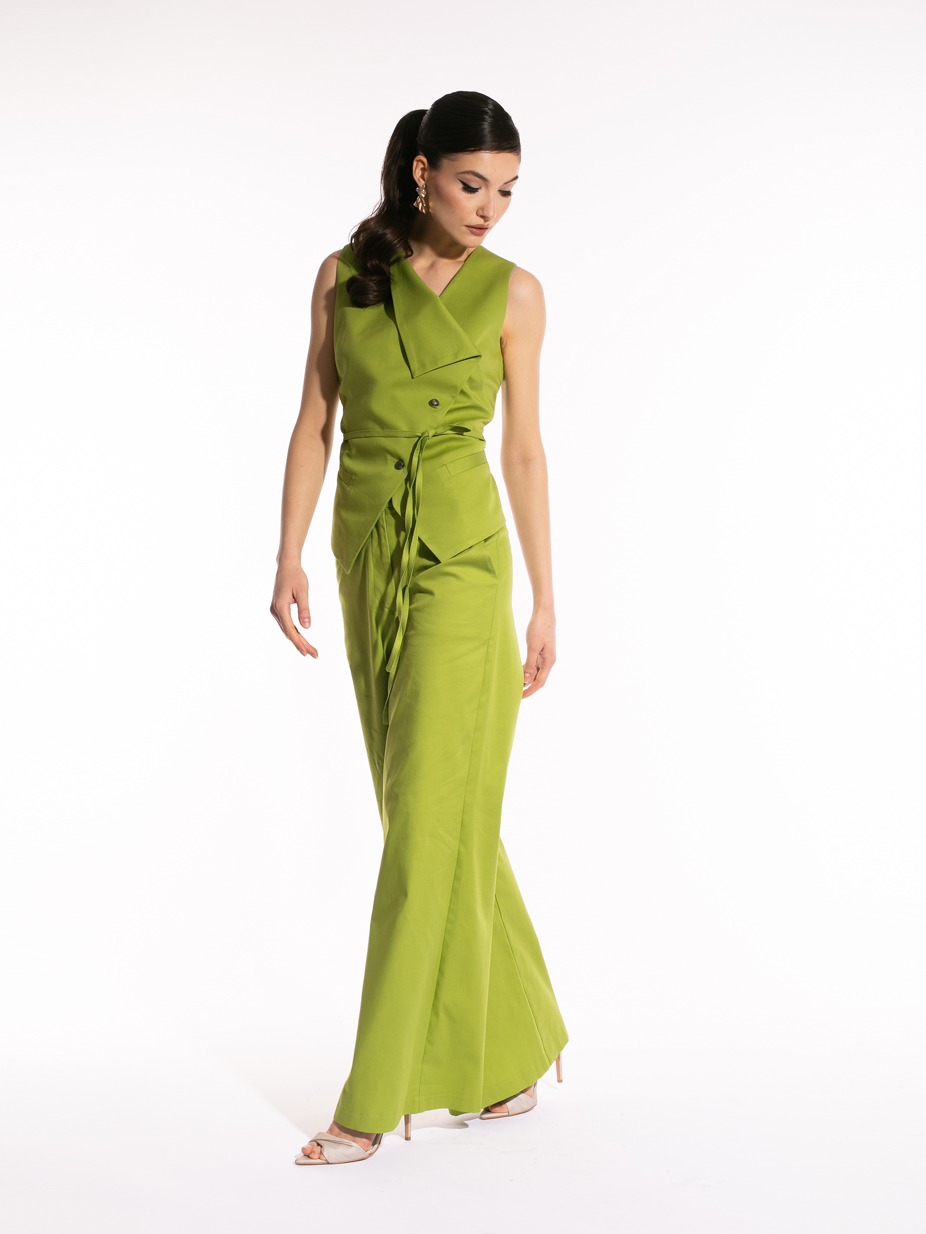 Pantaloni drepți din bumbac verde by Larisa Dragna