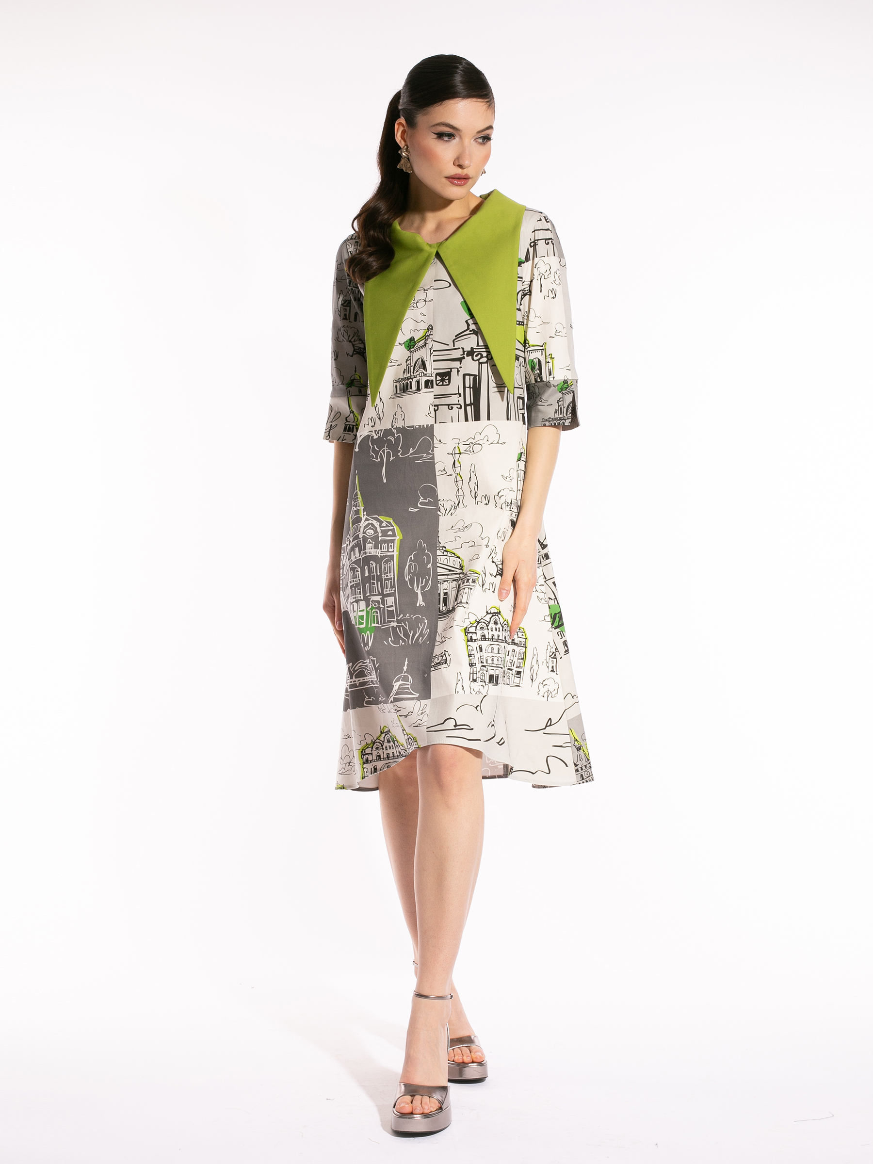 Rochie Marie cu print arhitectural by Larisa Dragna