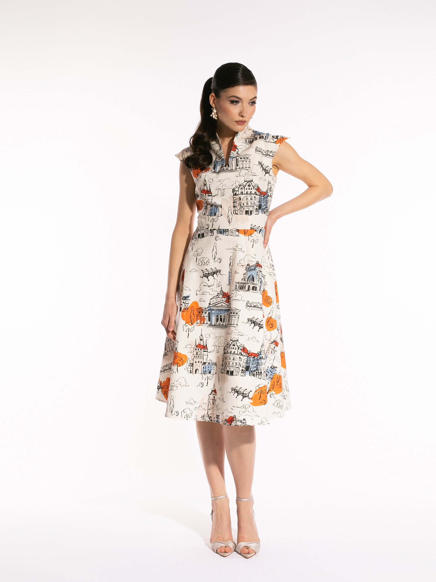 Rochie alba cu print Kara by Larisa Dragna