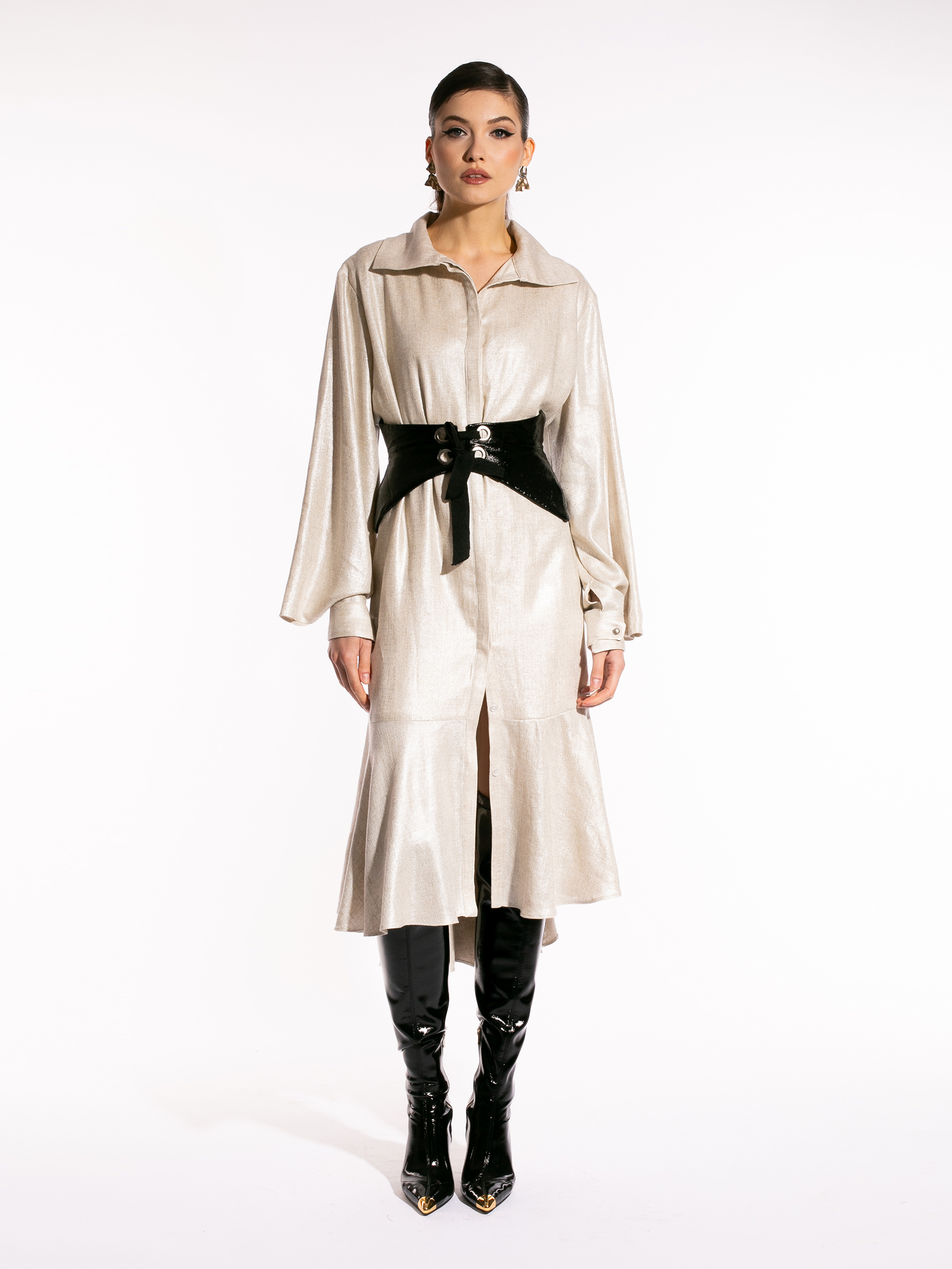Rochie din in cu peliculă Selena by Larisa Dragna