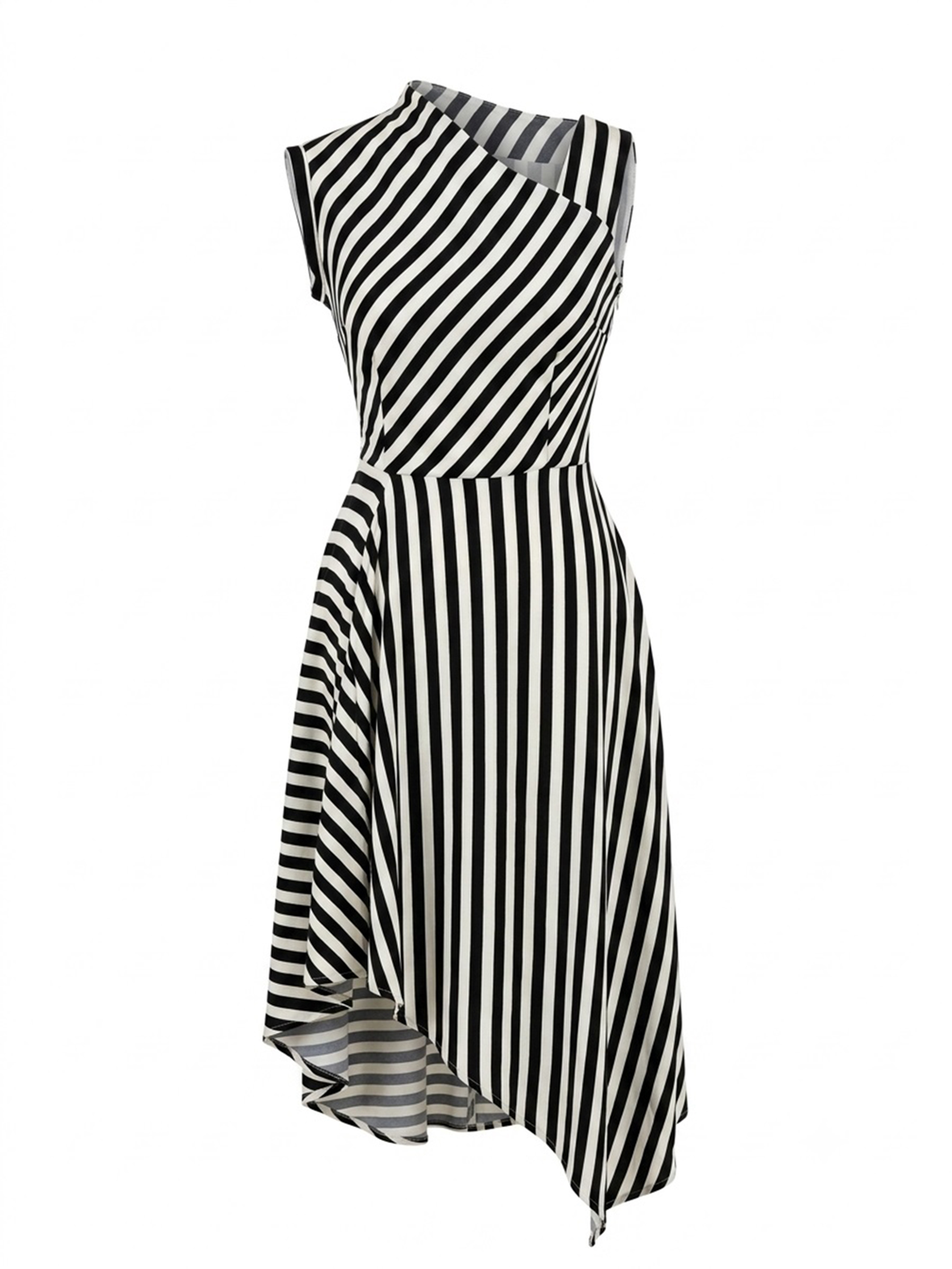 Rochie asimetrică din vâscoză cu dungi by Larisa Dragna